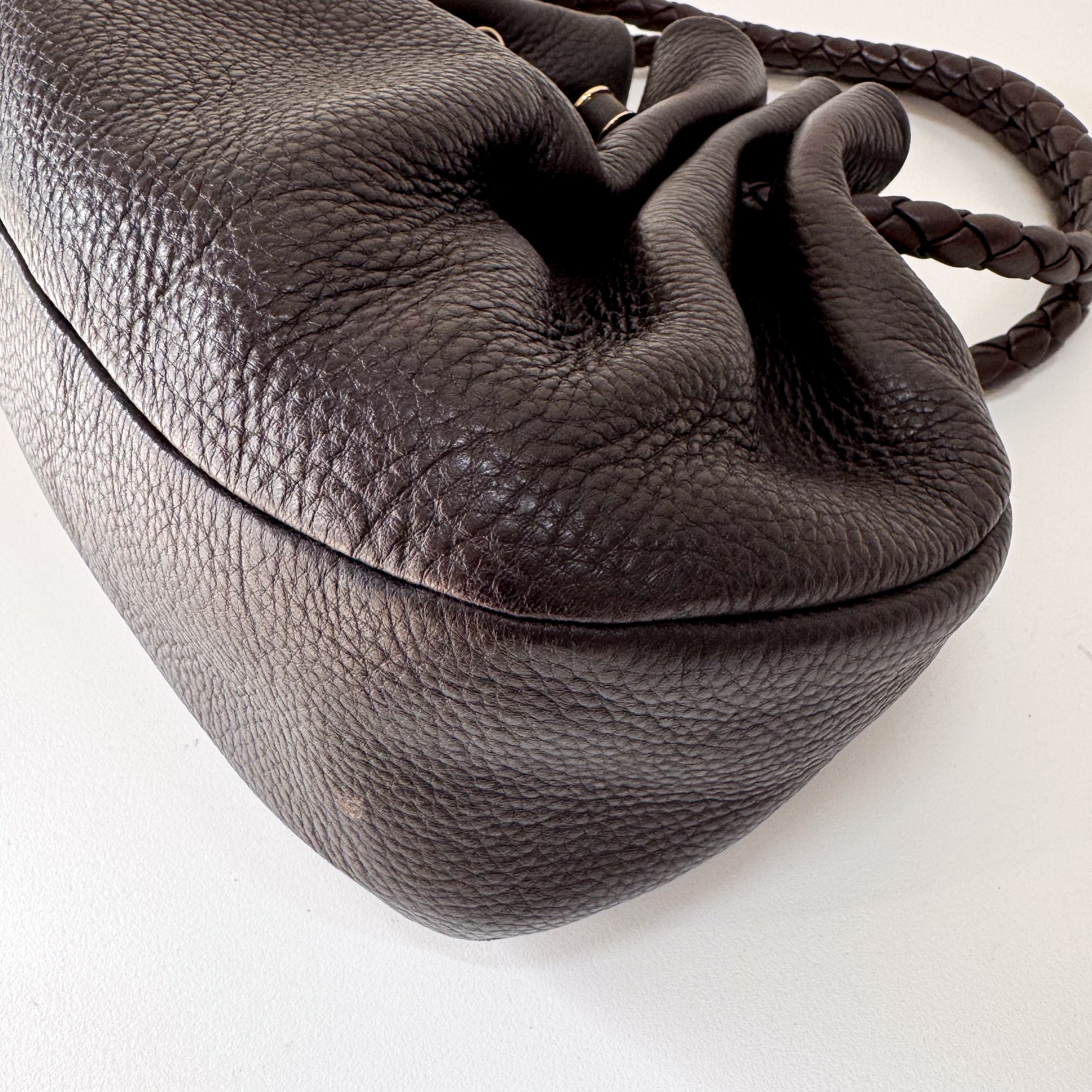 Intrecciato Brown Drawstring Leathe Shoulder Bag