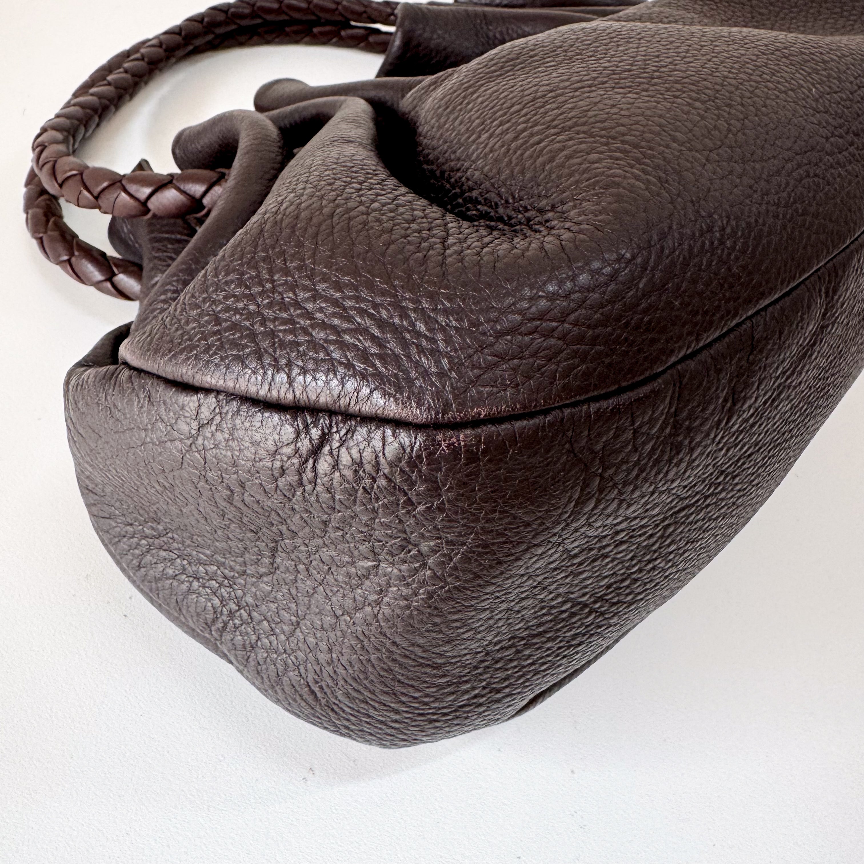 Intrecciato Brown Drawstring Leathe Shoulder Bag