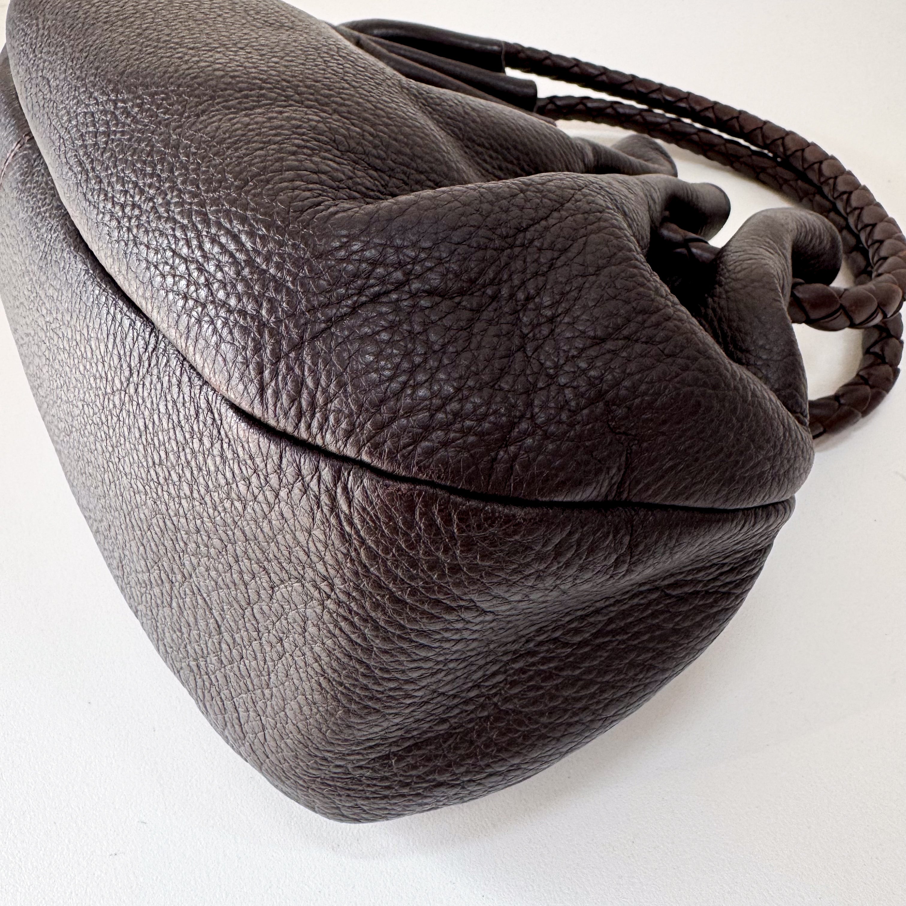 Intrecciato Brown Drawstring Leathe Shoulder Bag
