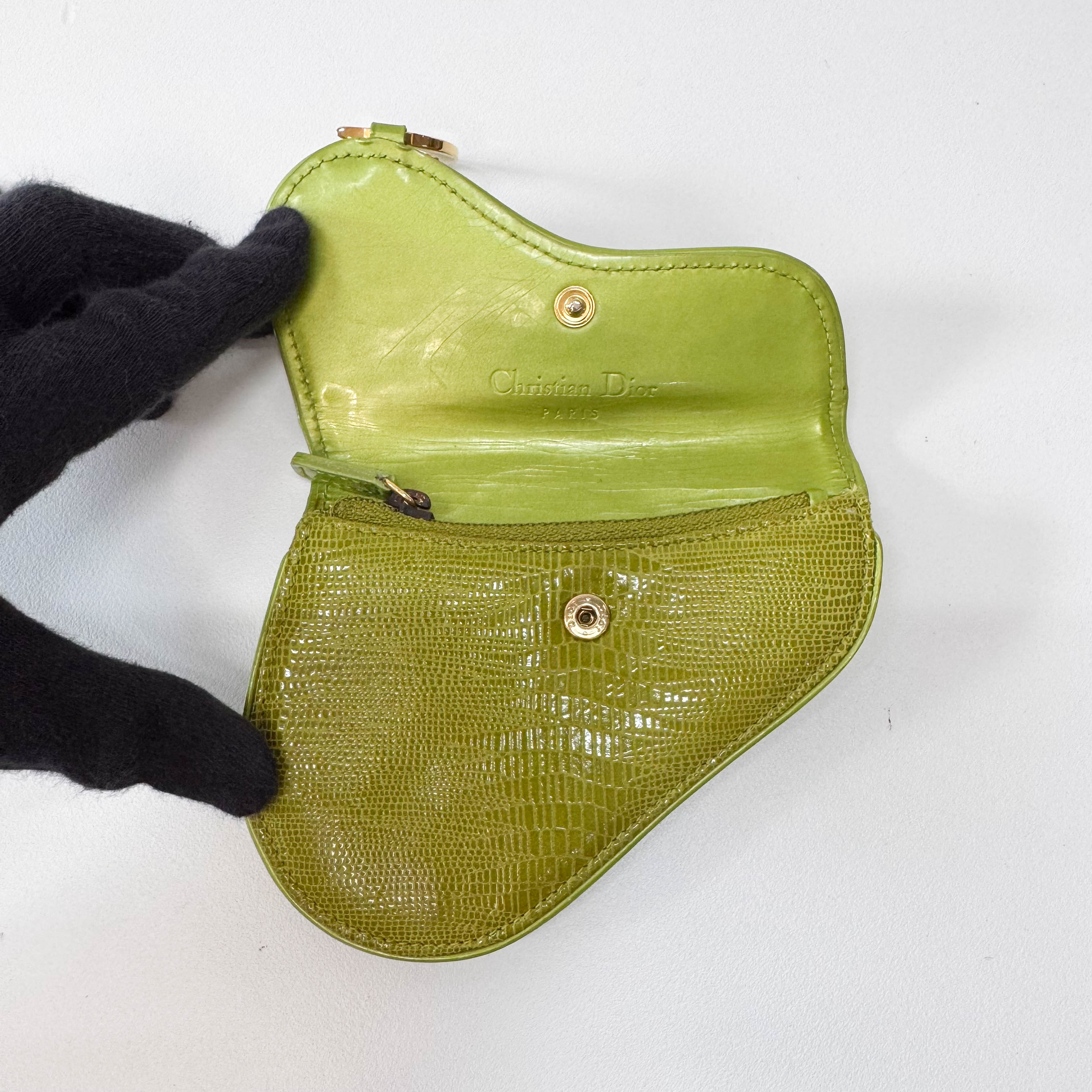 Saddle Mini Green Lizard Leather Pouch