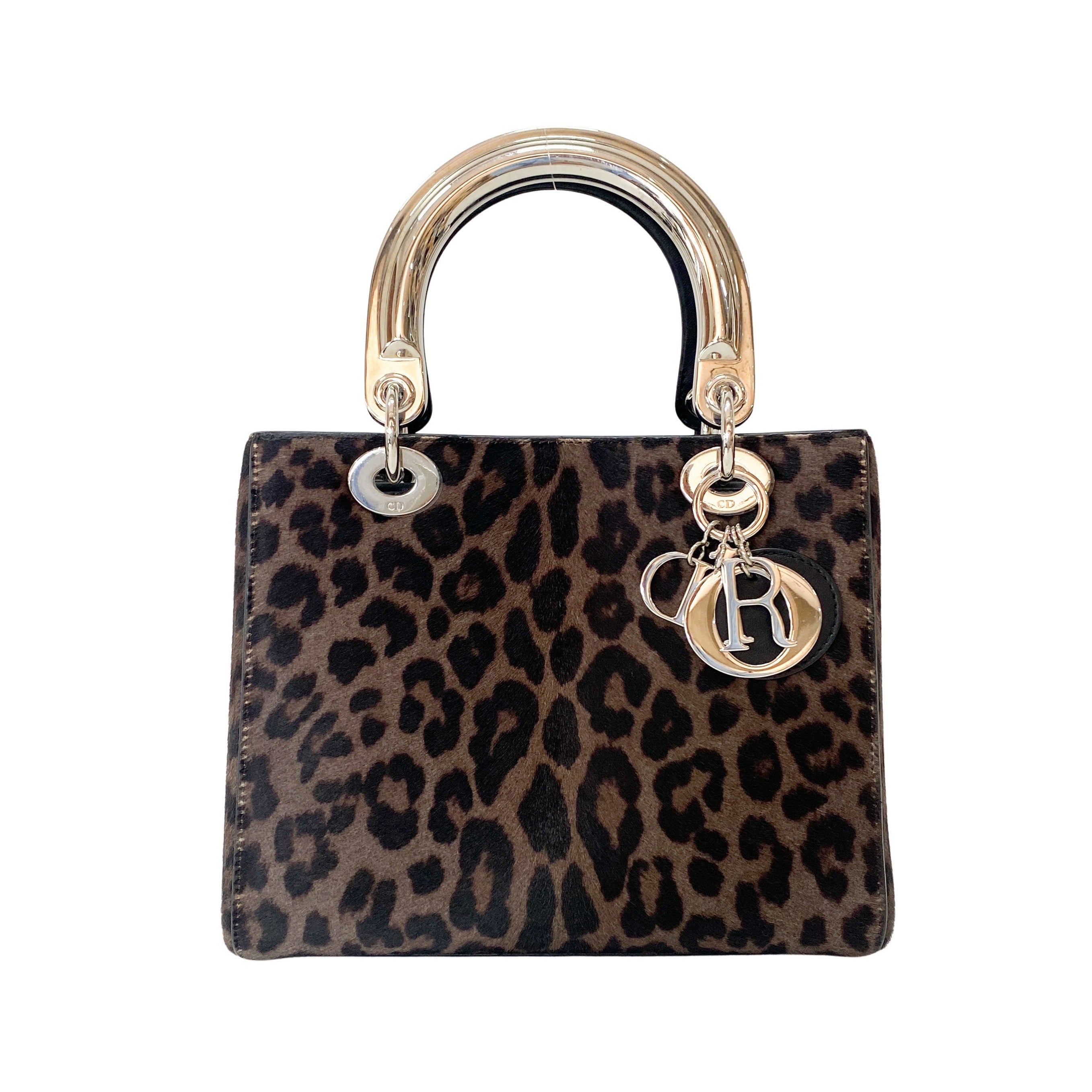 Lady Dior Black Leopard Print Pony Hair Two Way Bag