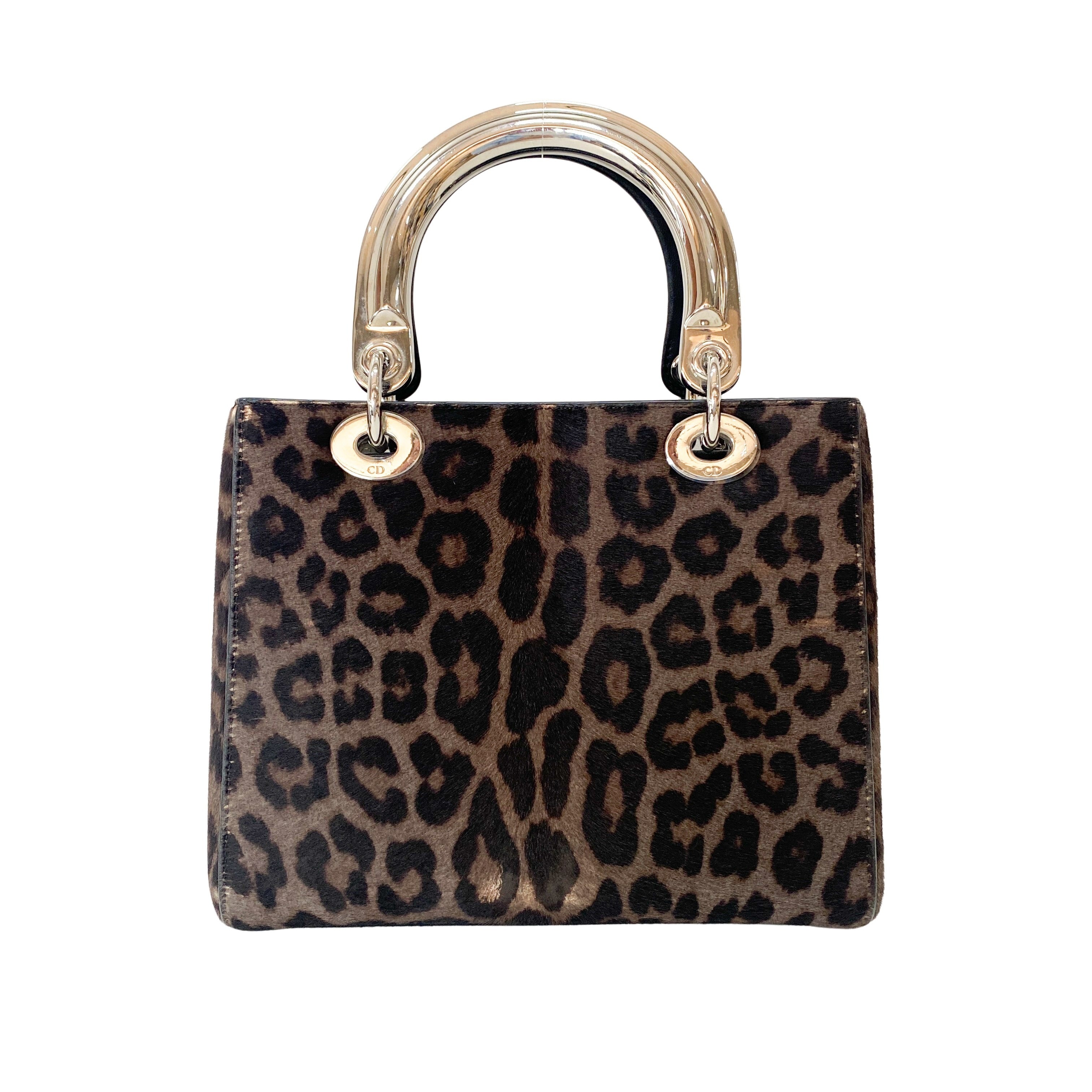 Lady Dior Black Leopard Print Pony Hair Two Way Bag