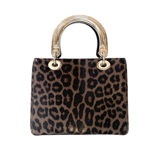 Lady Dior Black Leopard Print Pony Hair Two Way Bag