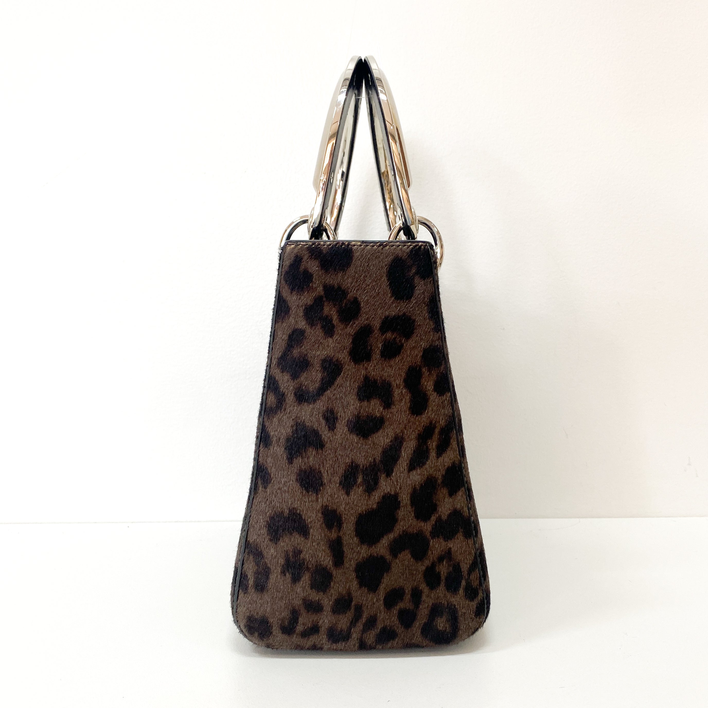 Lady Dior Black Leopard Print Pony Hair Two Way Bag