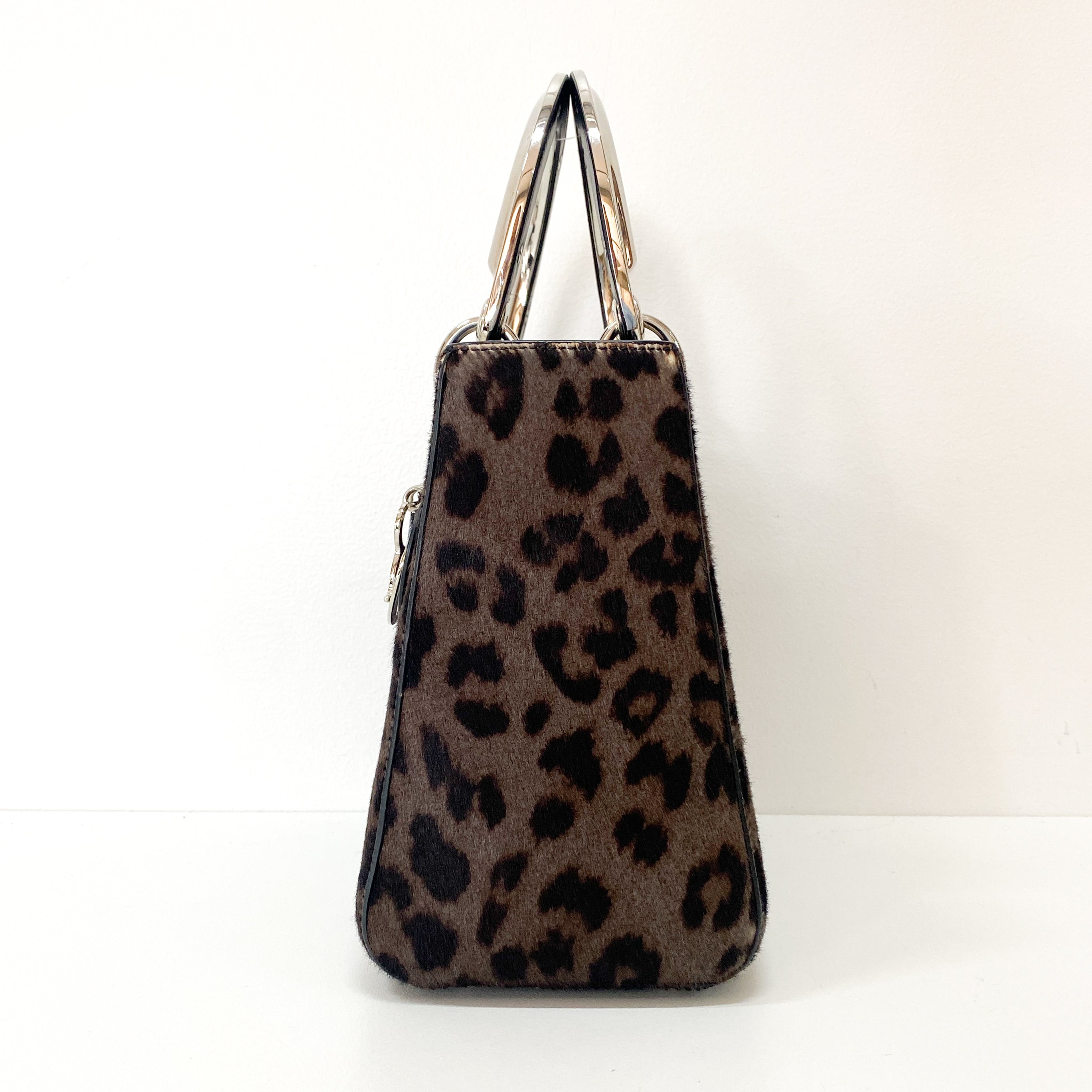 Lady Dior Black Leopard Print Pony Hair Two Way Bag