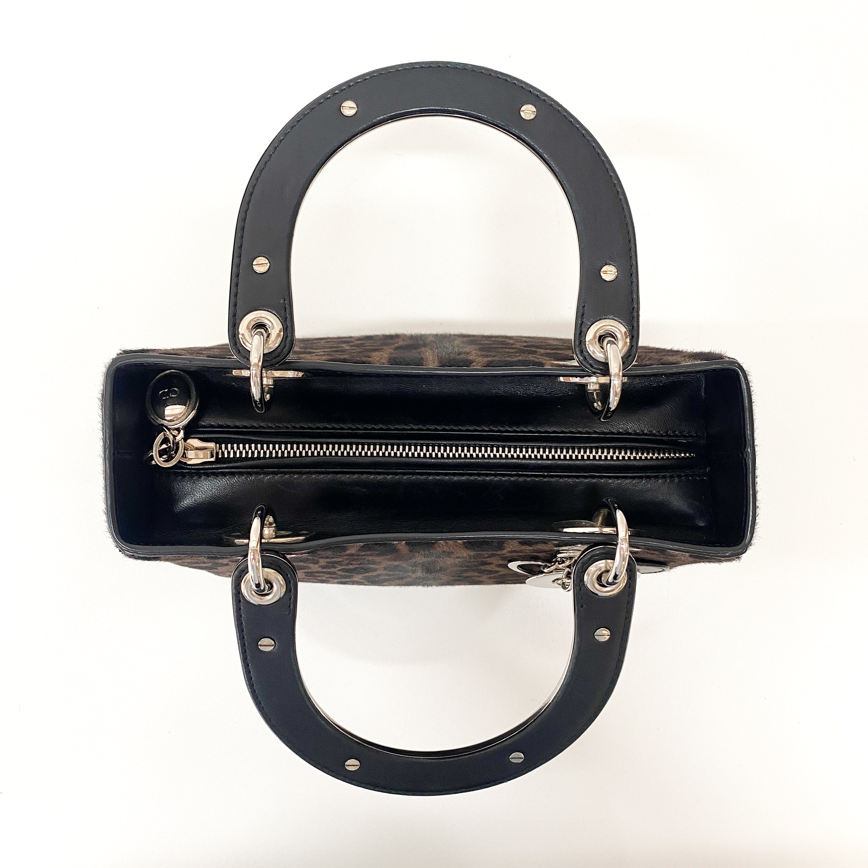 Lady Dior Black Leopard Print Pony Hair Two Way Bag