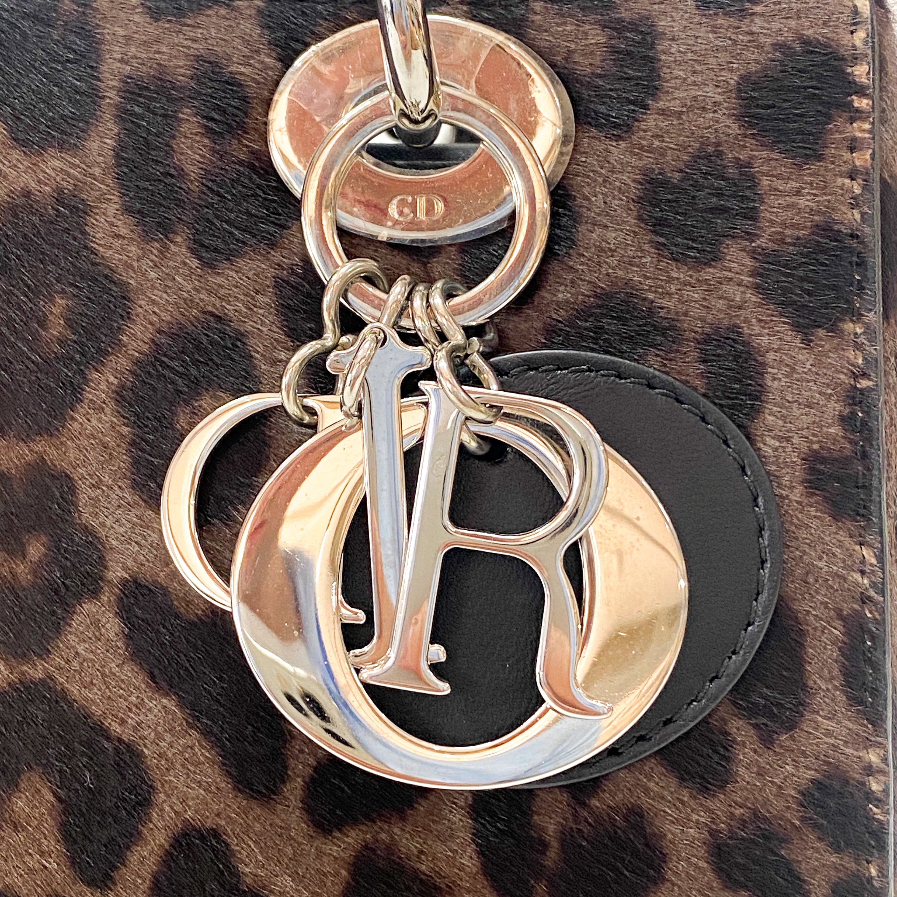 Lady Dior Black Leopard Print Pony Hair Two Way Bag