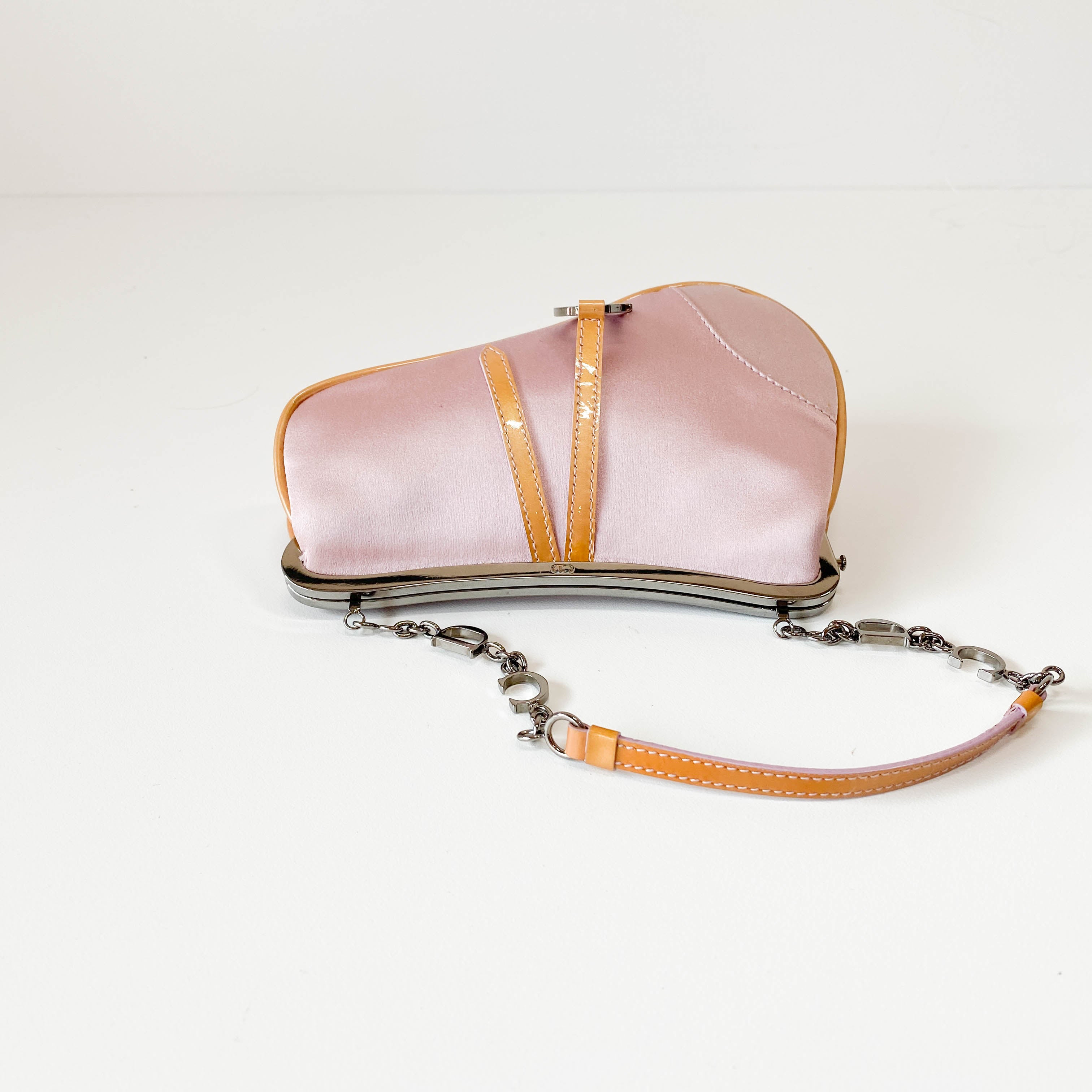 Saddle Mini Pink Satin Chain Bag
