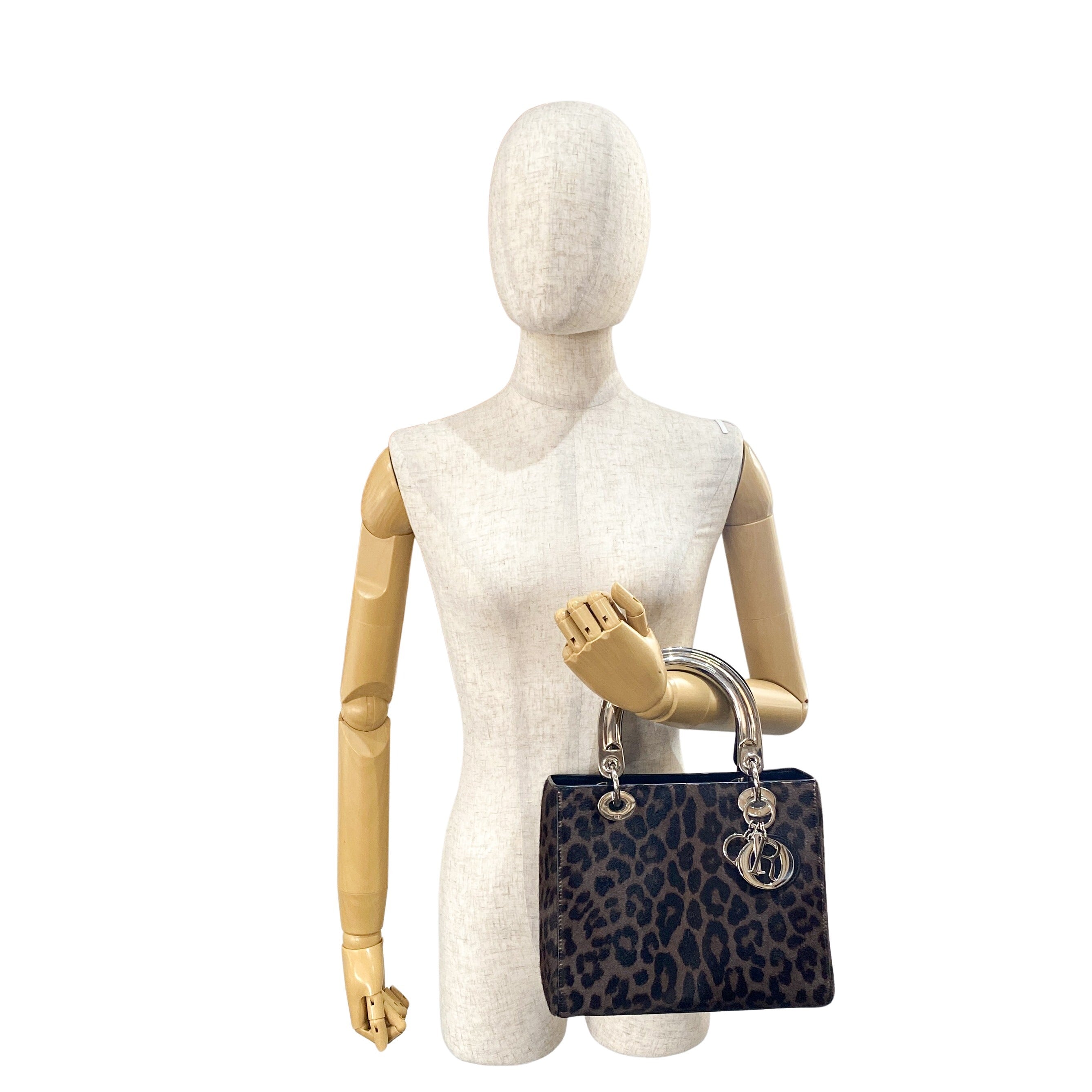 Lady Dior Black Leopard Print Pony Hair Two Way Bag