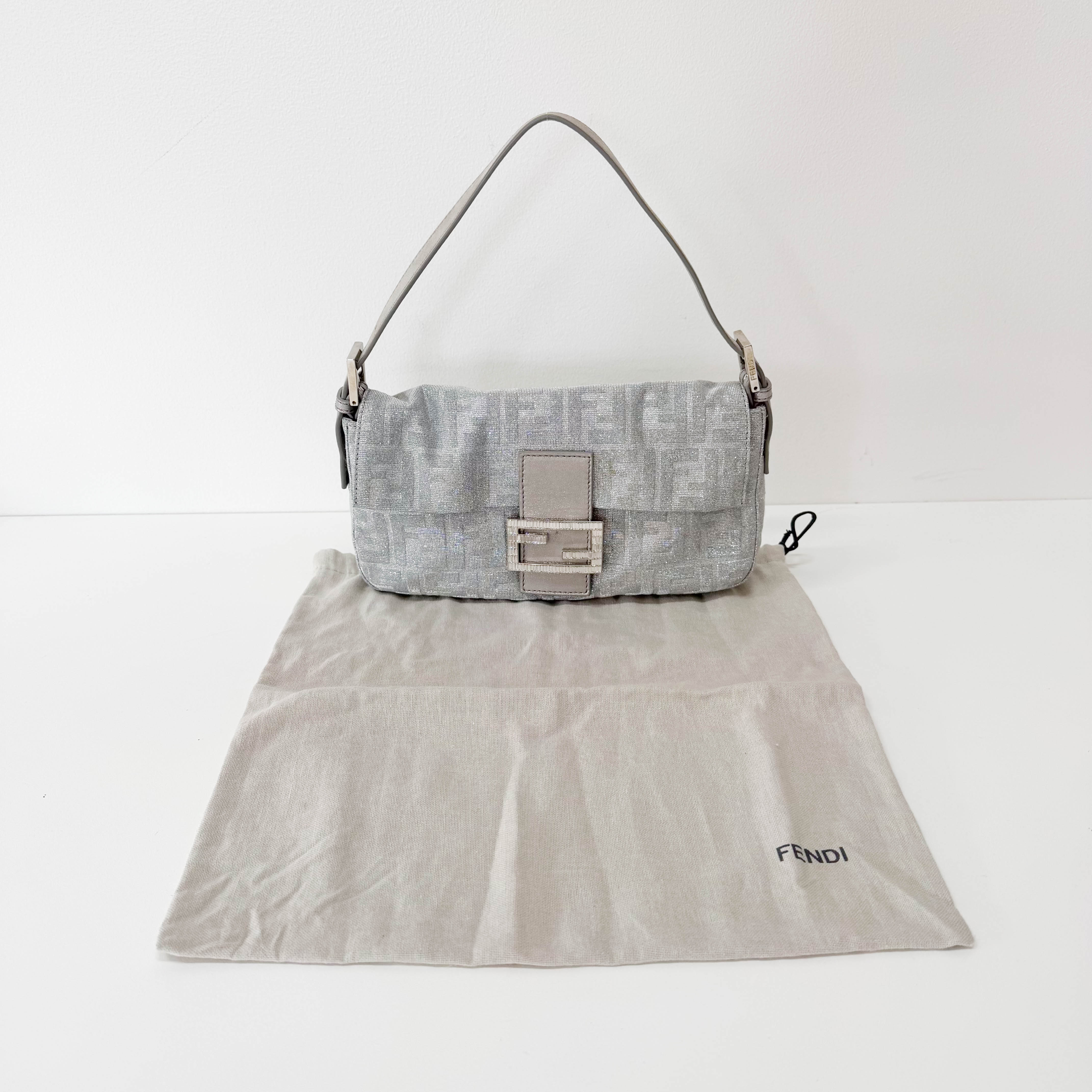 Zucca Baguette Silver Canvas & Rhinestone Hardware Shoulder Bag