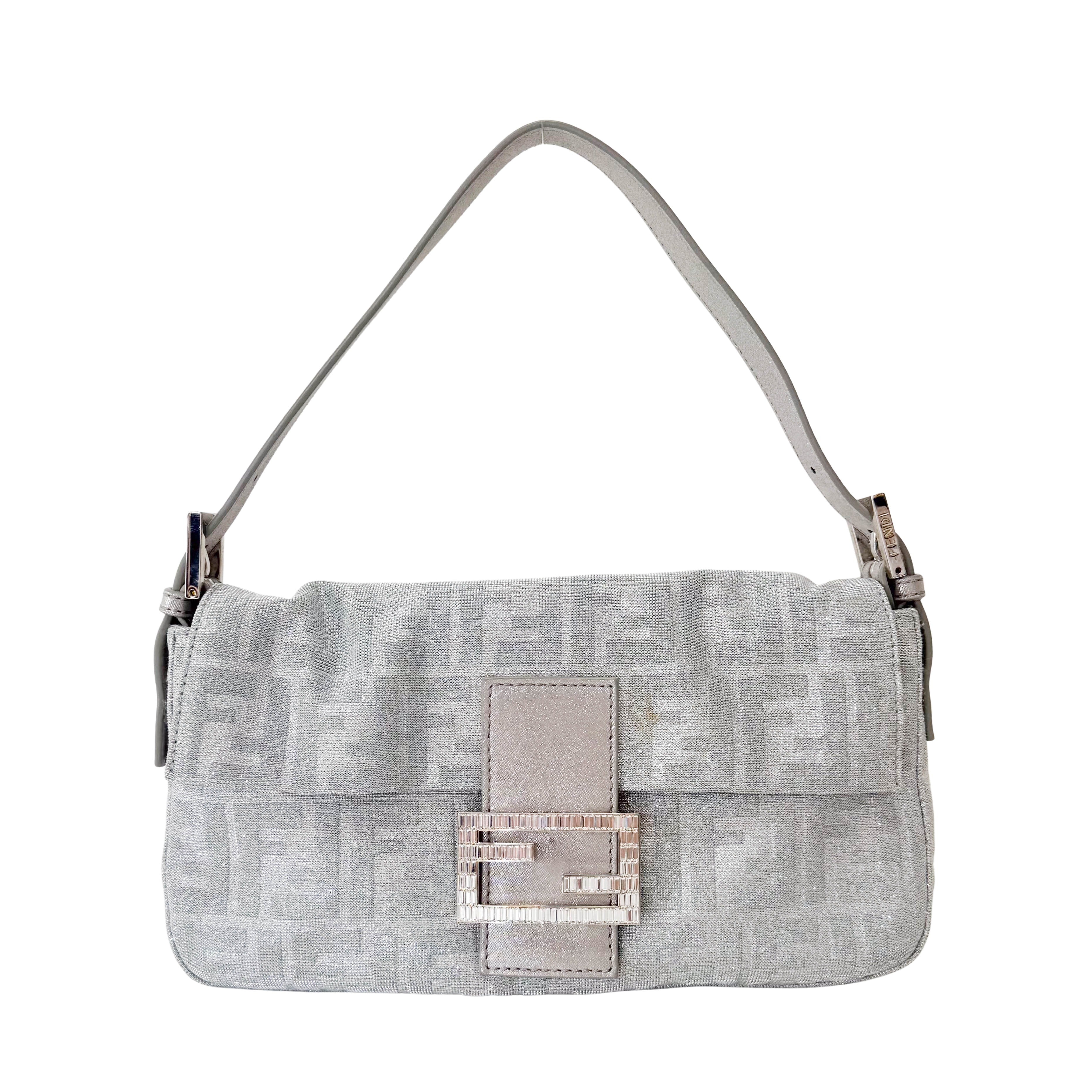 Zucca Baguette Silver Canvas & Rhinestone Hardware Shoulder Bag