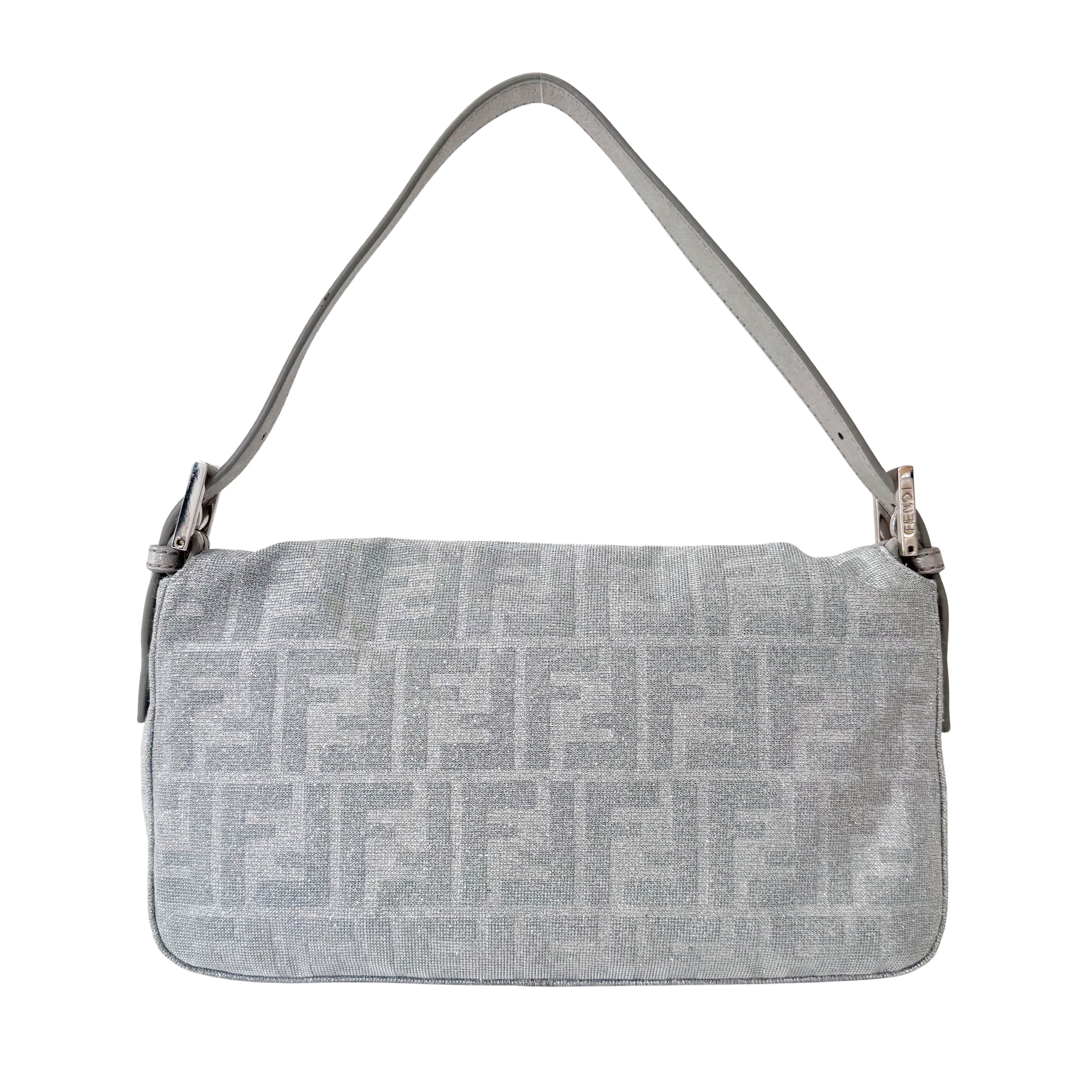 Zucca Baguette Silver Canvas & Rhinestone Hardware Shoulder Bag