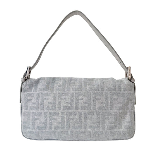 Zucca Baguette Silver Canvas & Rhinestone Hardware Shoulder Bag