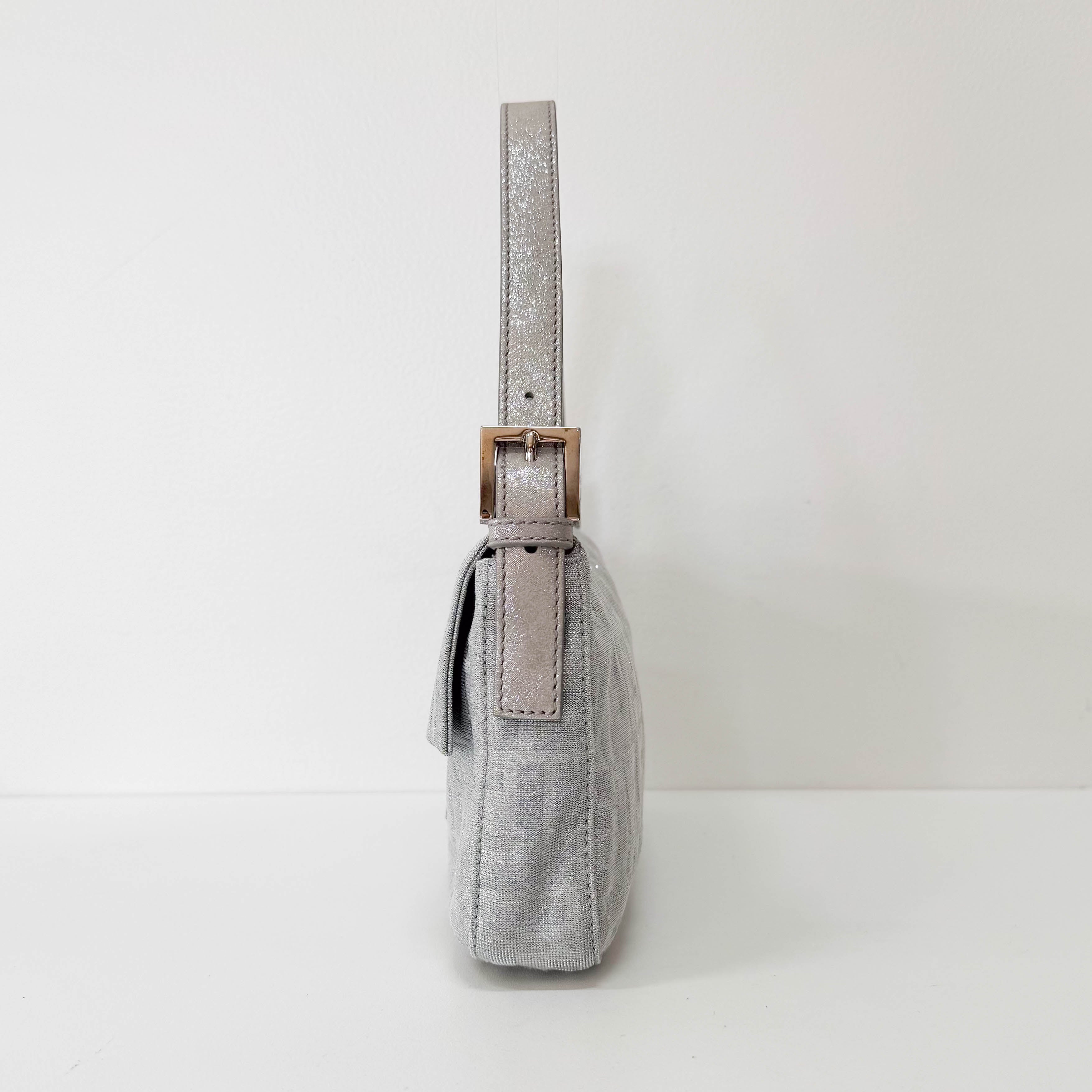 Zucca Baguette Silver Canvas & Rhinestone Hardware Shoulder Bag