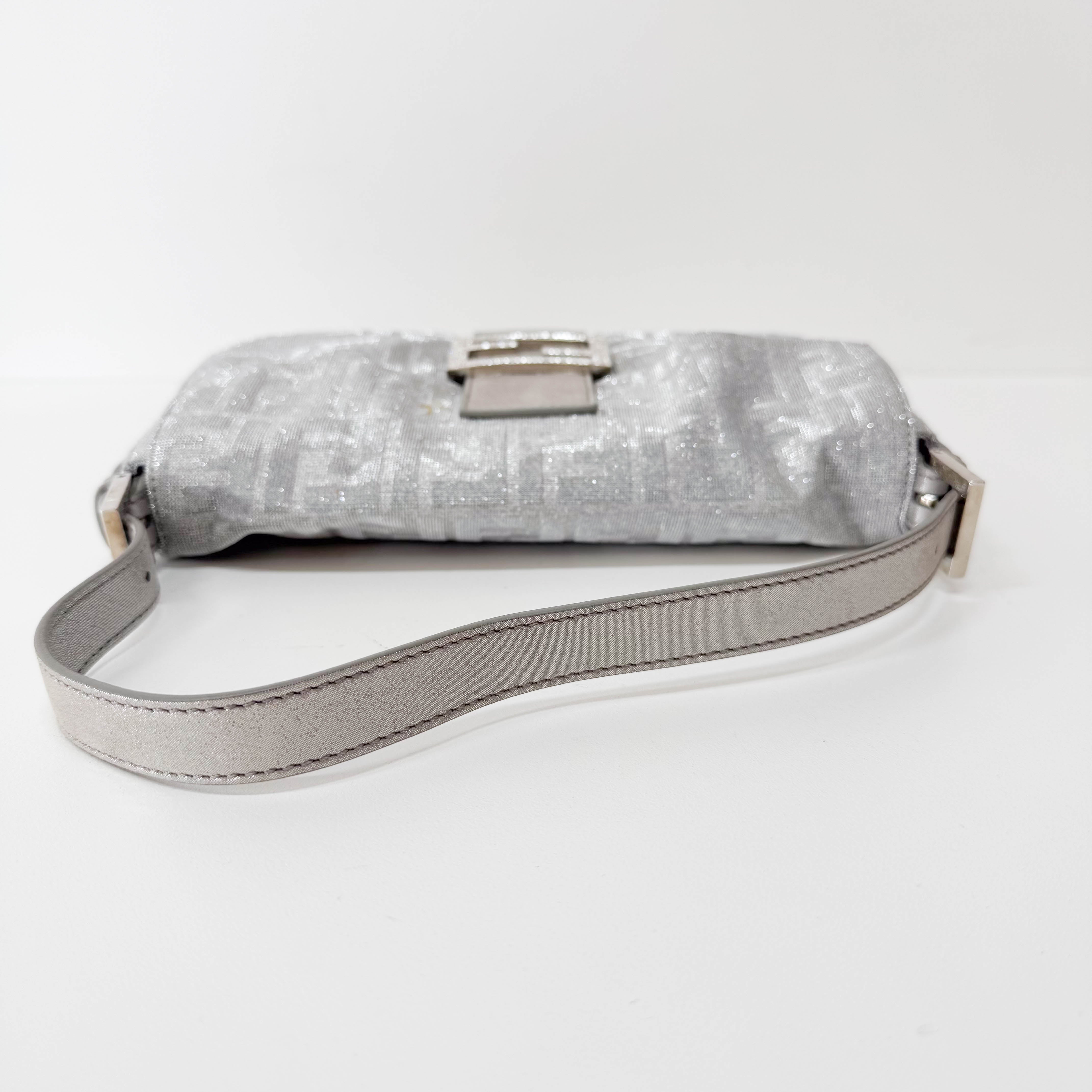 Zucca Baguette Silver Canvas & Rhinestone Hardware Shoulder Bag