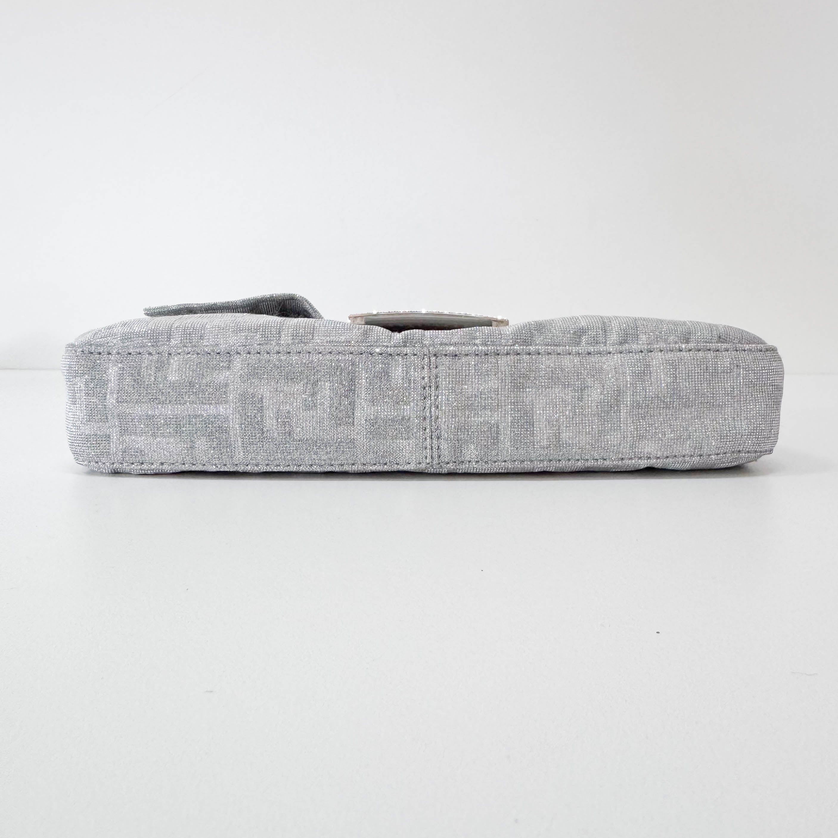 Zucca Baguette Silver Canvas & Rhinestone Hardware Shoulder Bag