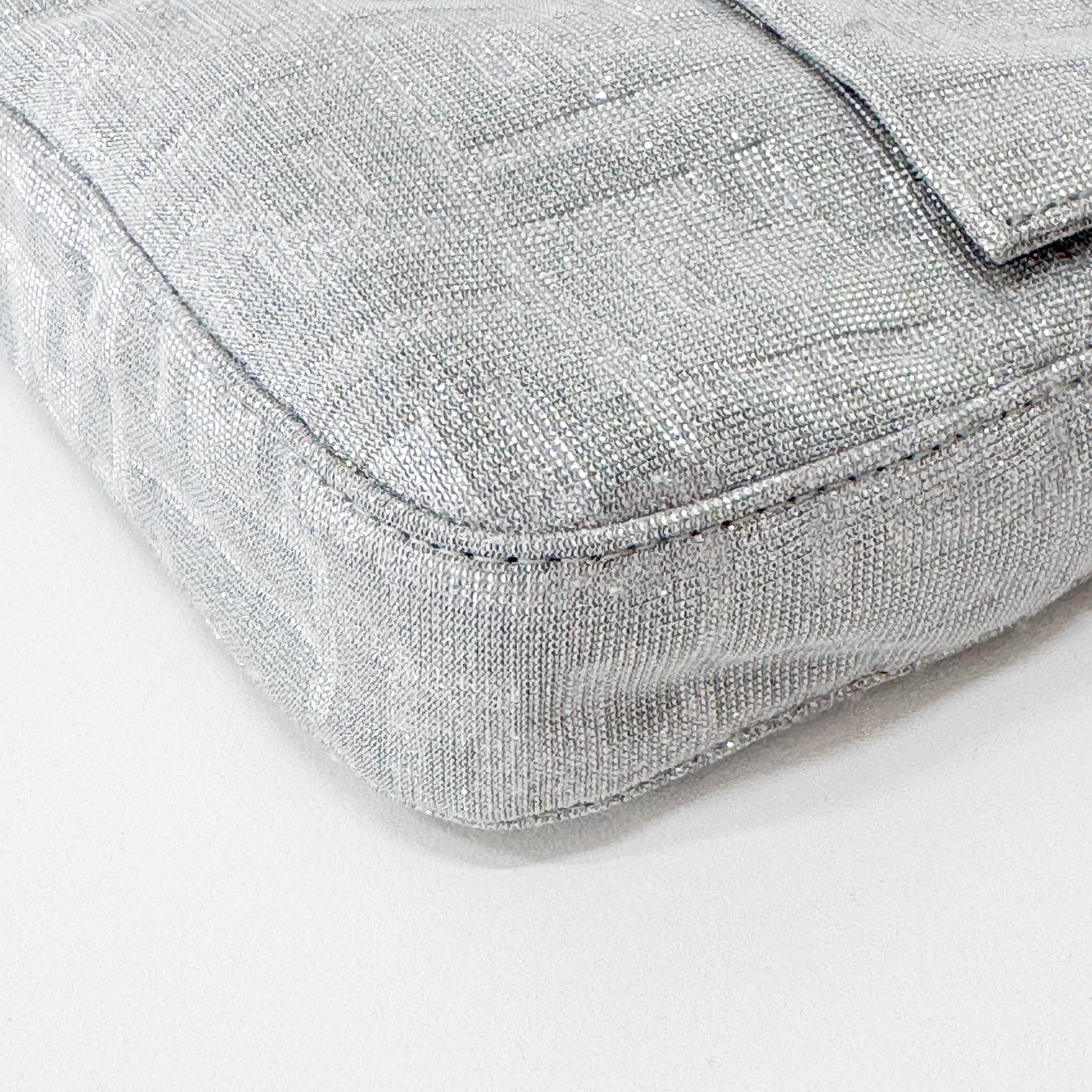 Zucca Baguette Silver Canvas & Rhinestone Hardware Shoulder Bag