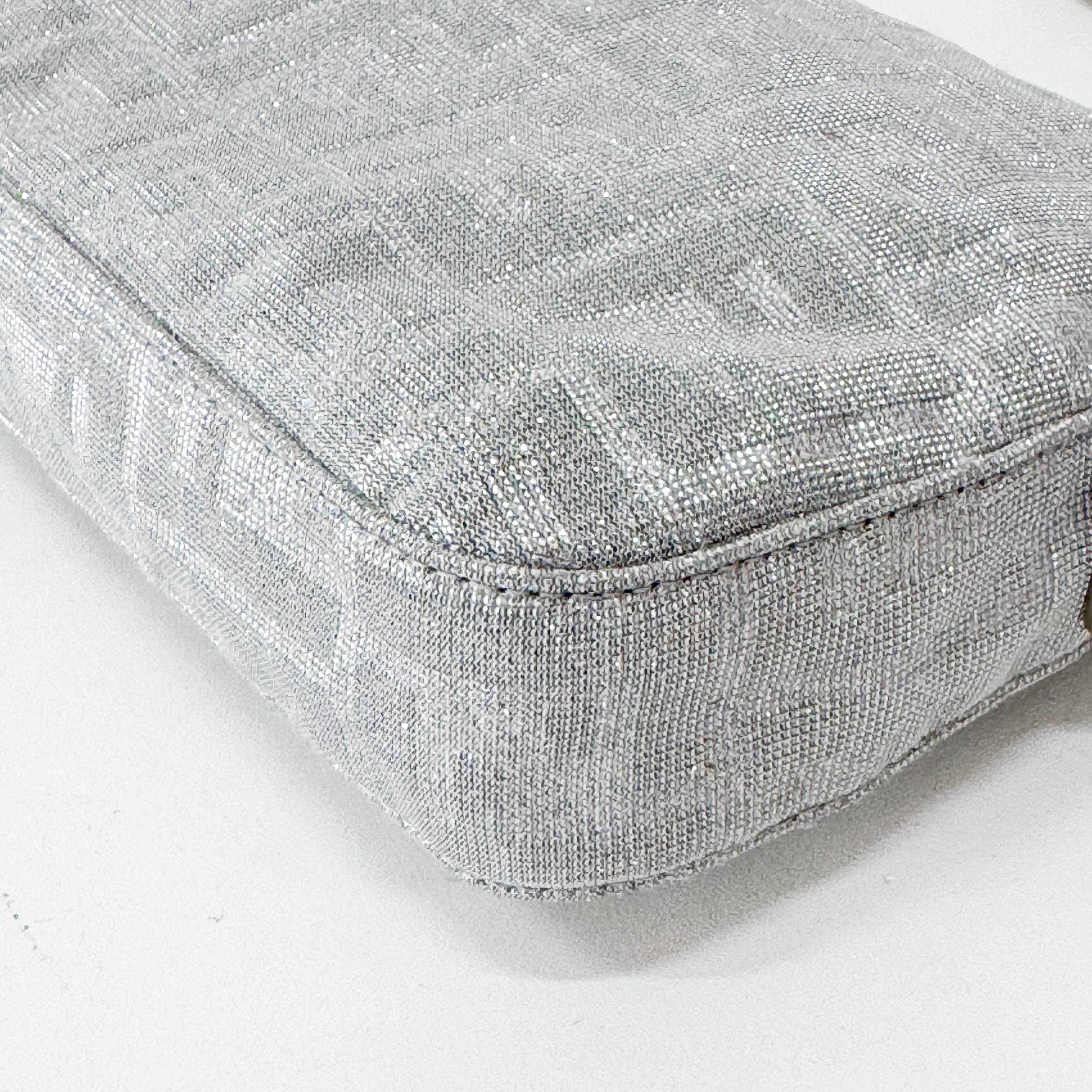 Zucca Baguette Silver Canvas & Rhinestone Hardware Shoulder Bag