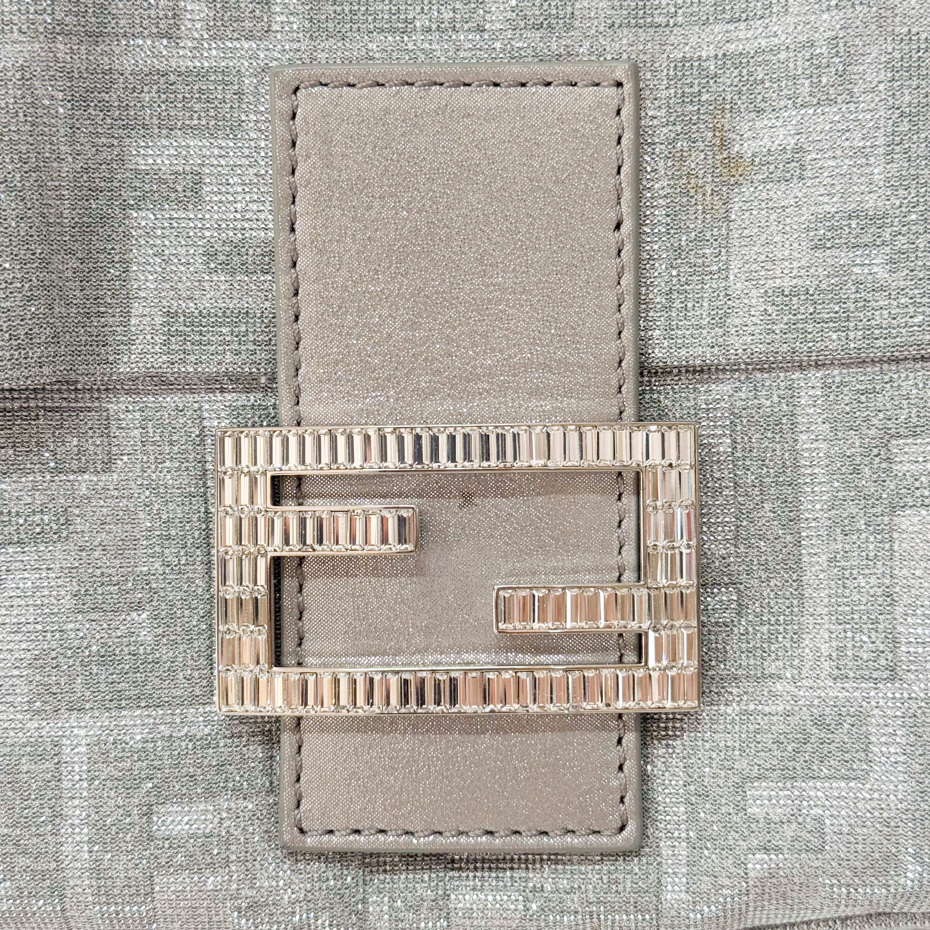 Zucca Baguette Silver Canvas & Rhinestone Hardware Shoulder Bag