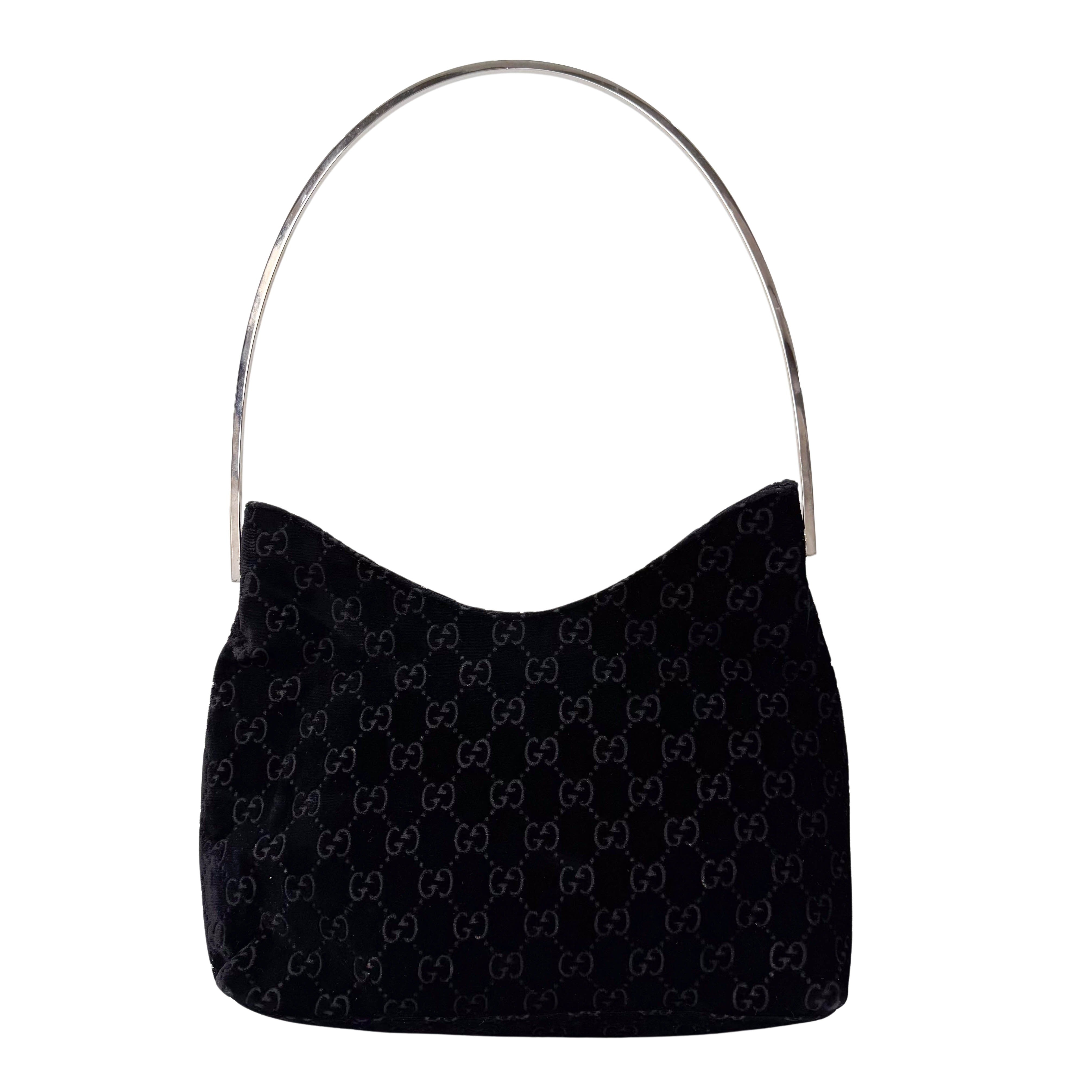 Black GG Velvet Hobo Shoulder Bag