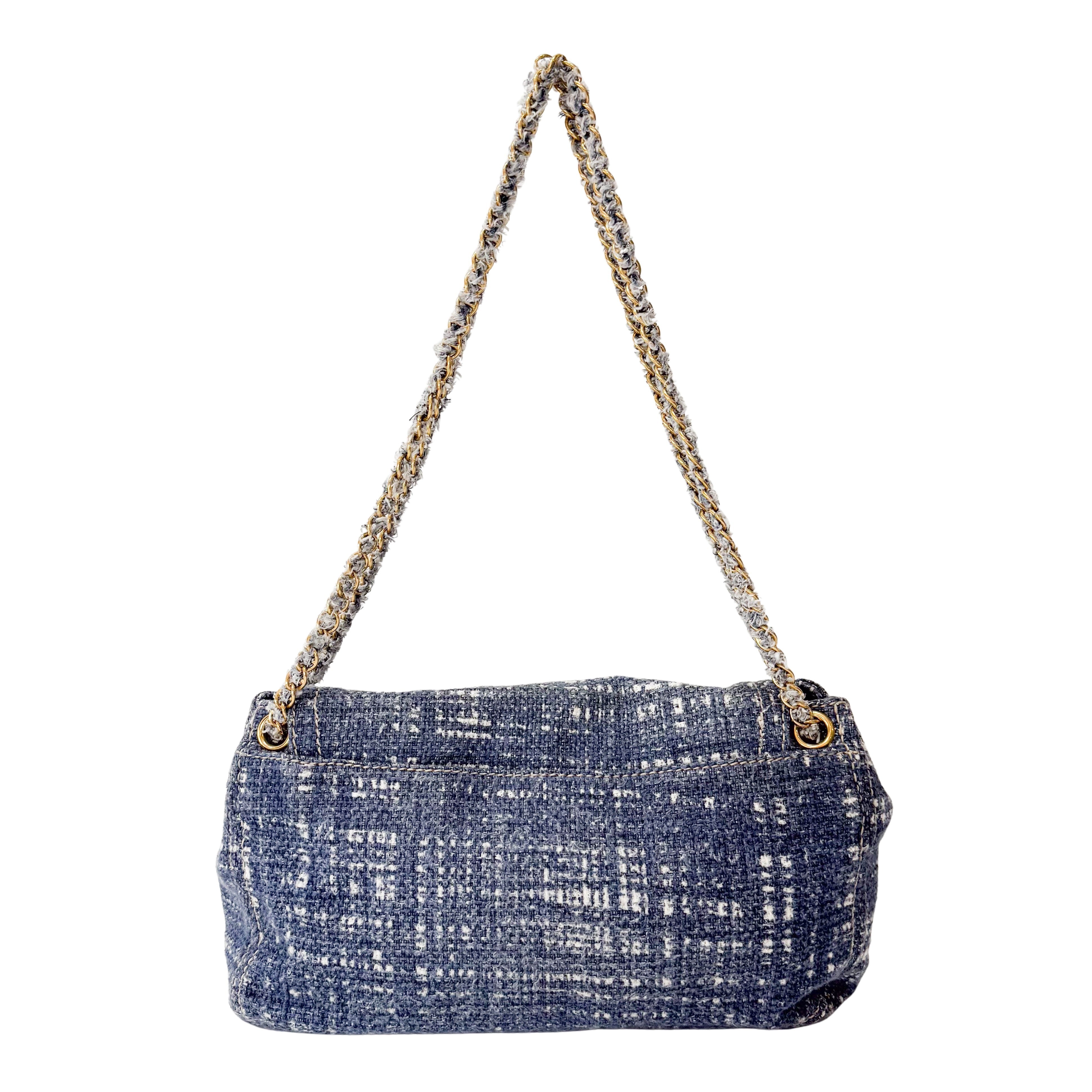Blue Tweed Chain Shoulder Bag