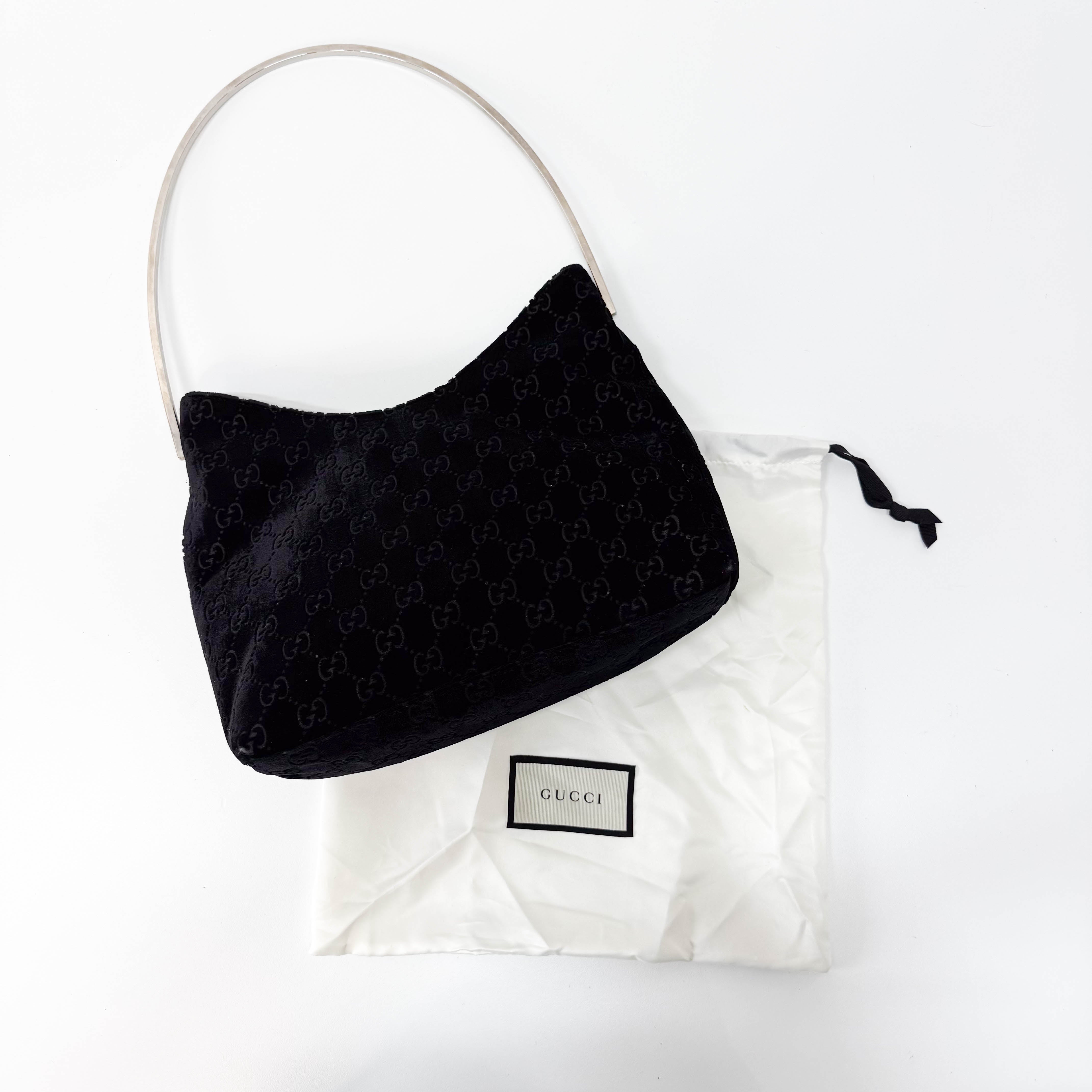 Black GG Velvet Hobo Shoulder Bag