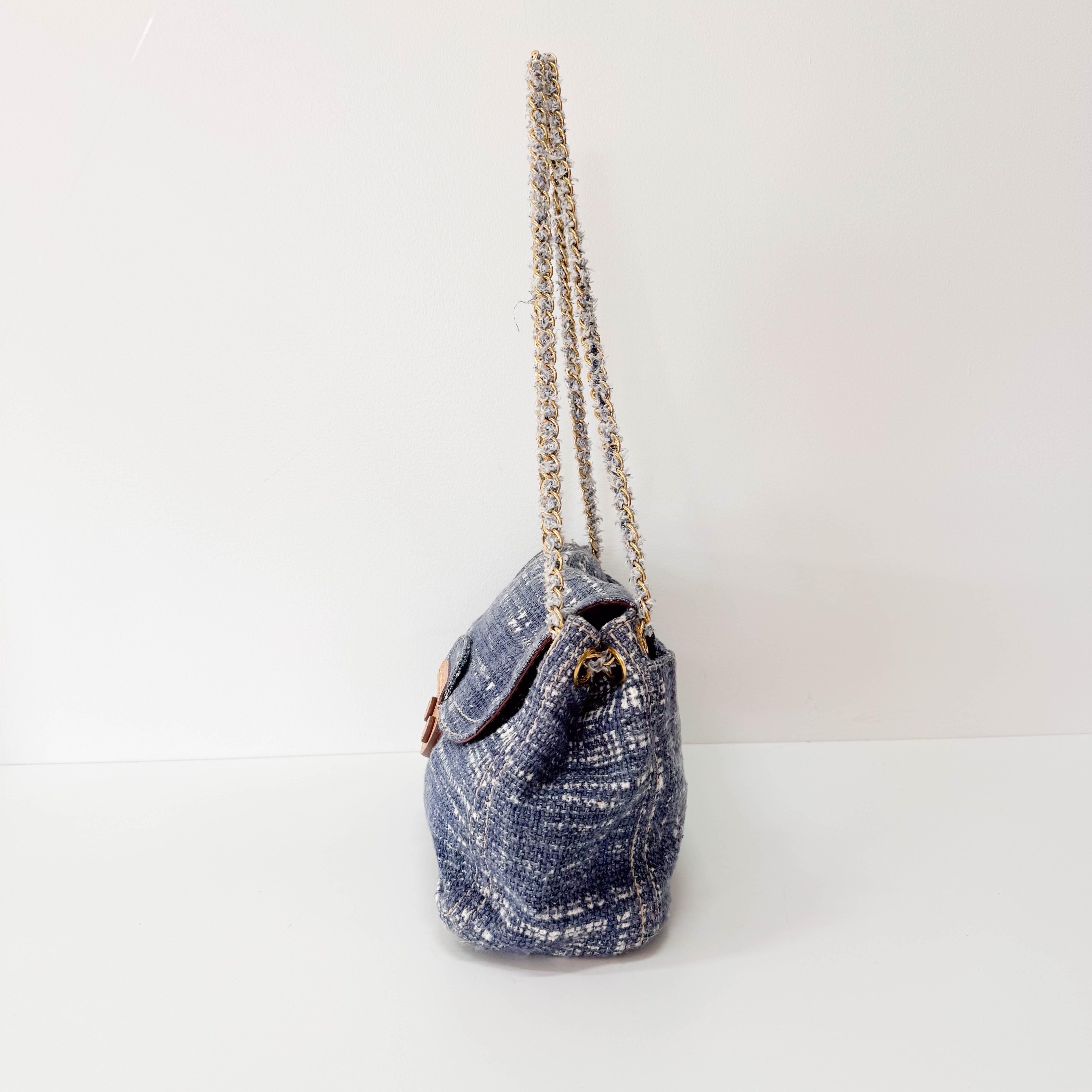 Blue Tweed Chain Shoulder Bag