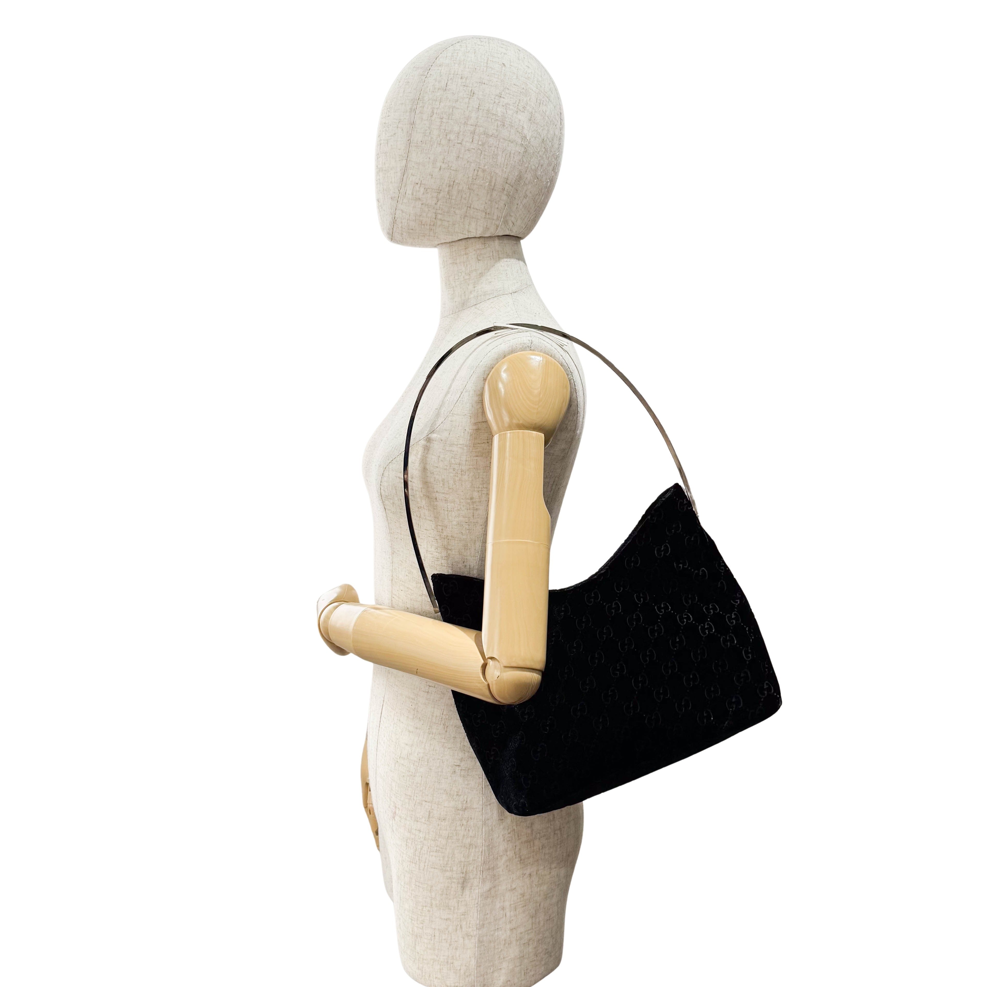 Black GG Velvet Hobo Shoulder Bag