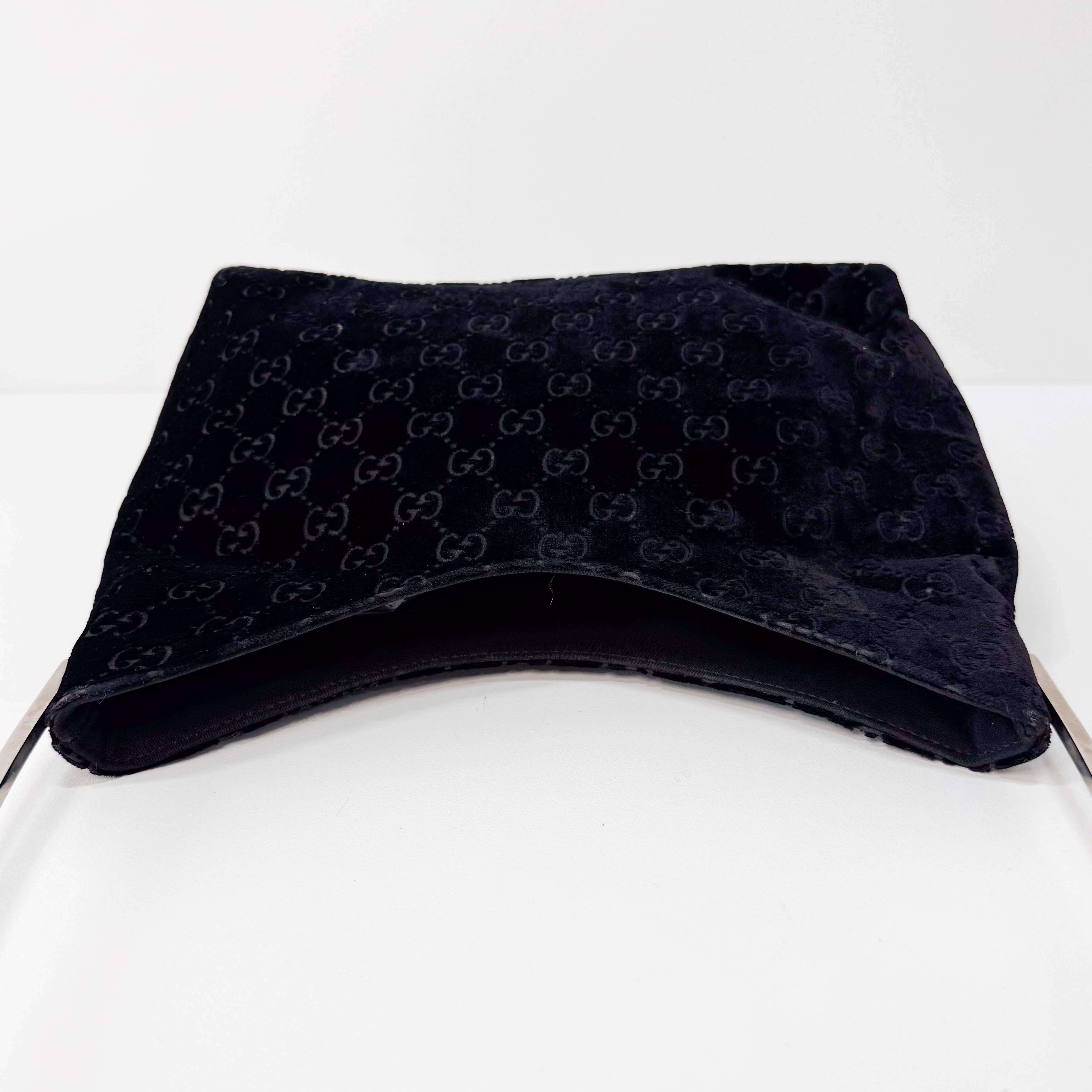 Black GG Velvet Hobo Shoulder Bag