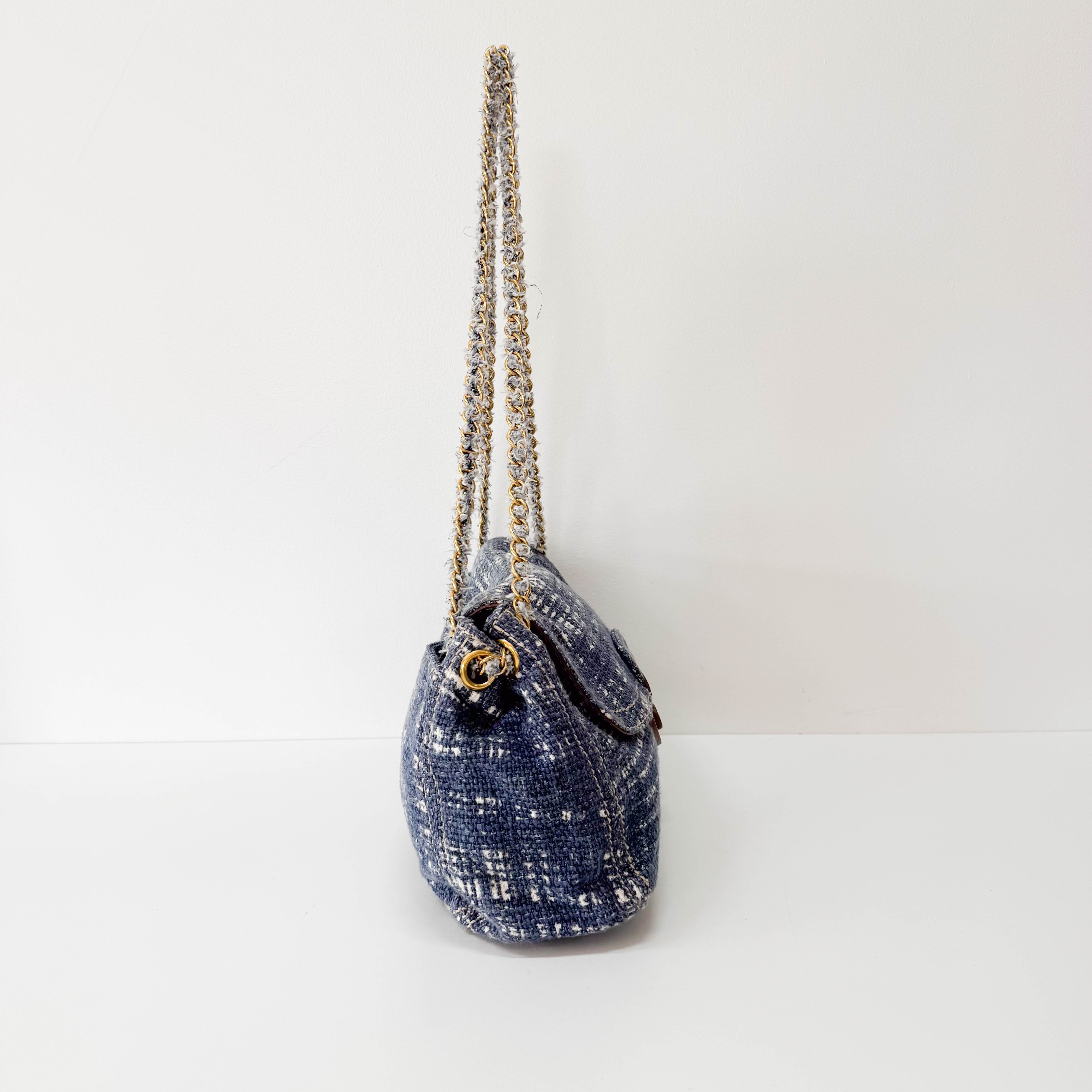 Blue Tweed Chain Shoulder Bag