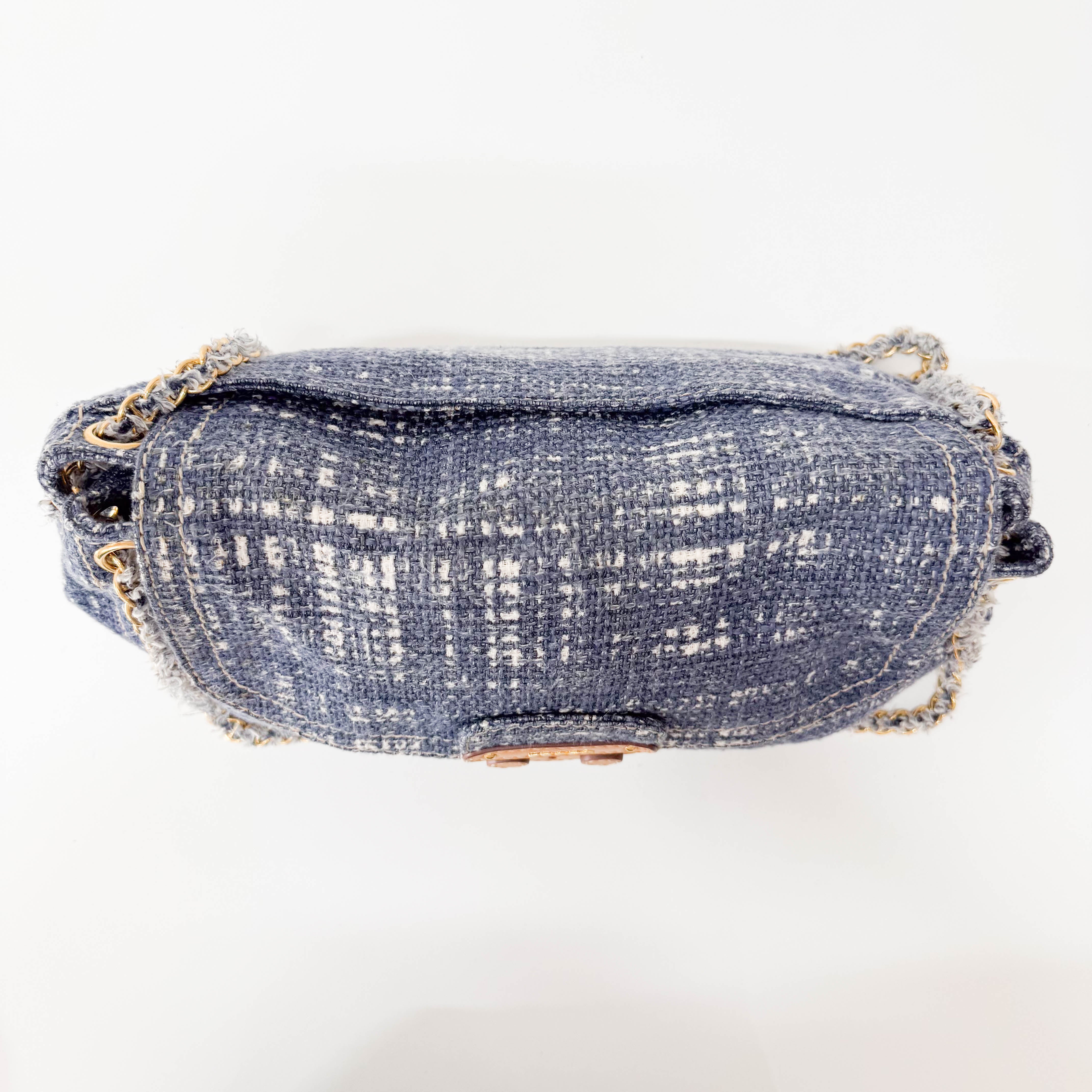Blue Tweed Chain Shoulder Bag
