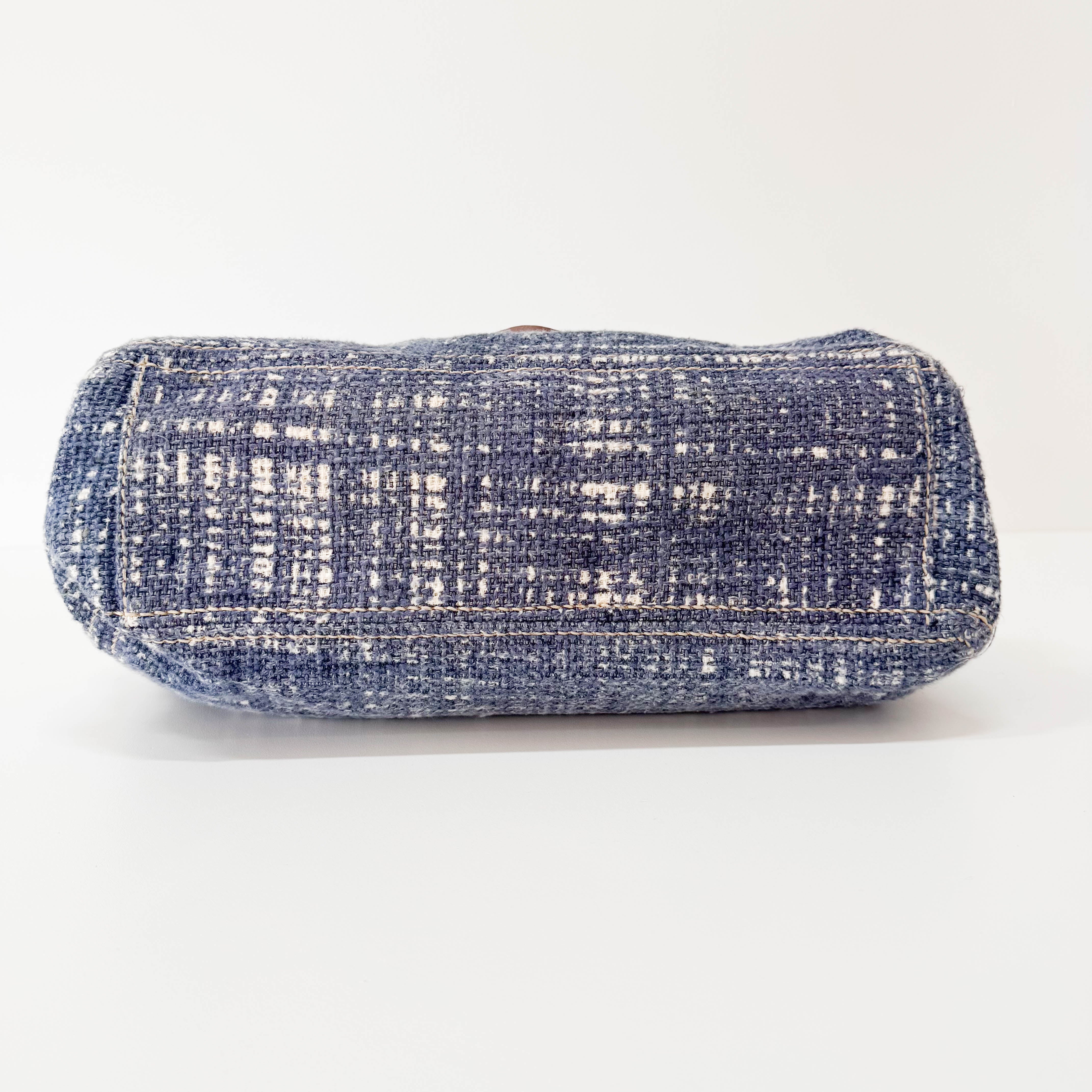 Blue Tweed Chain Shoulder Bag