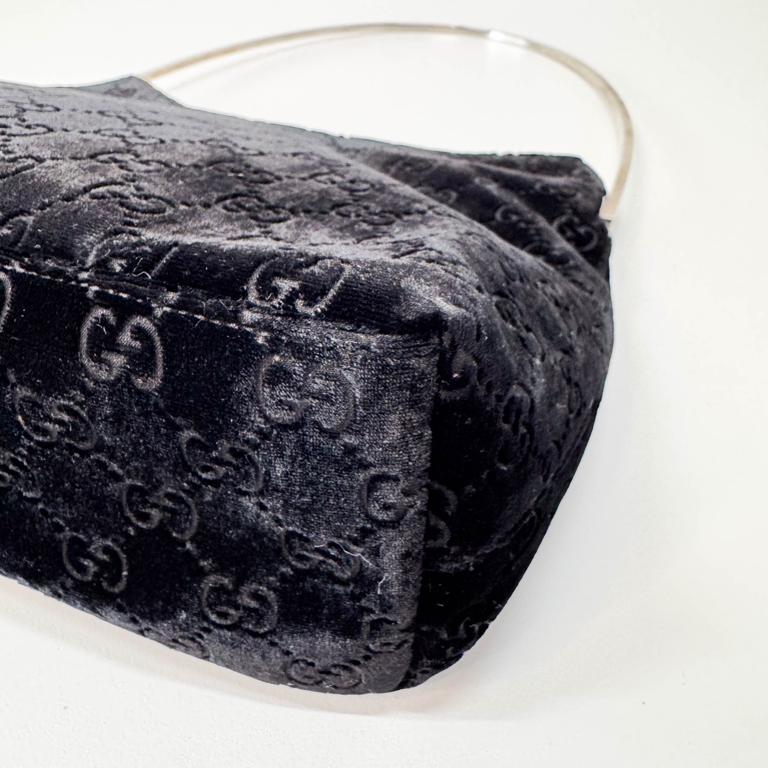 Black GG Velvet Hobo Shoulder Bag
