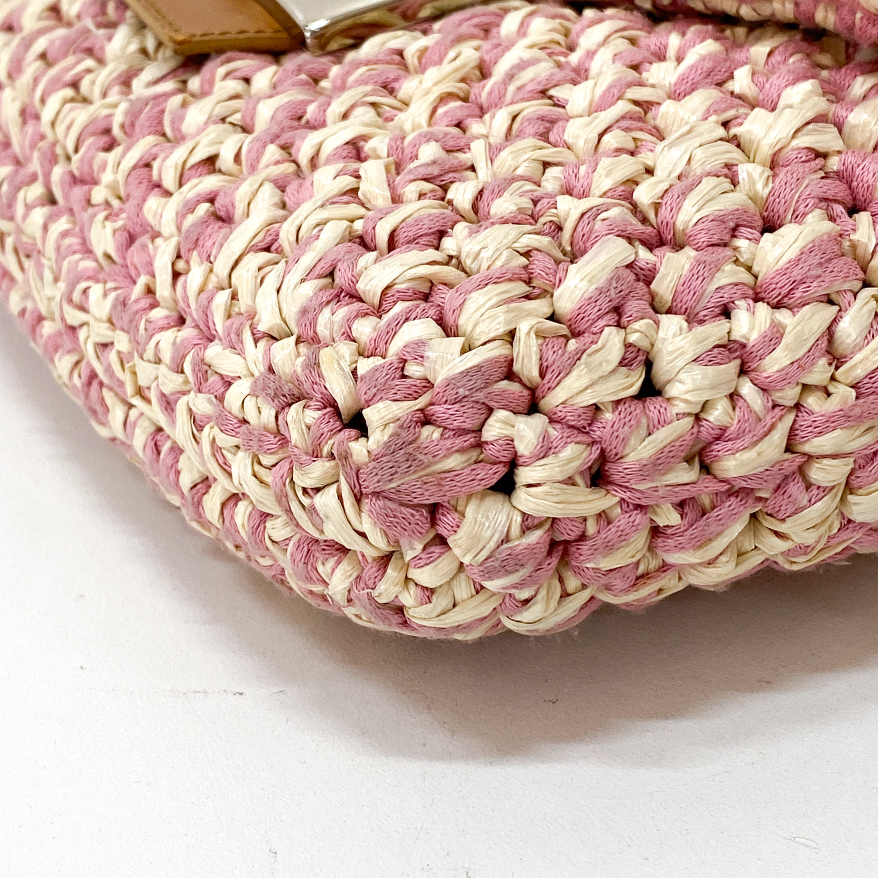 Baguette Pink Woven Cotton & Raffia Shoulder Bag