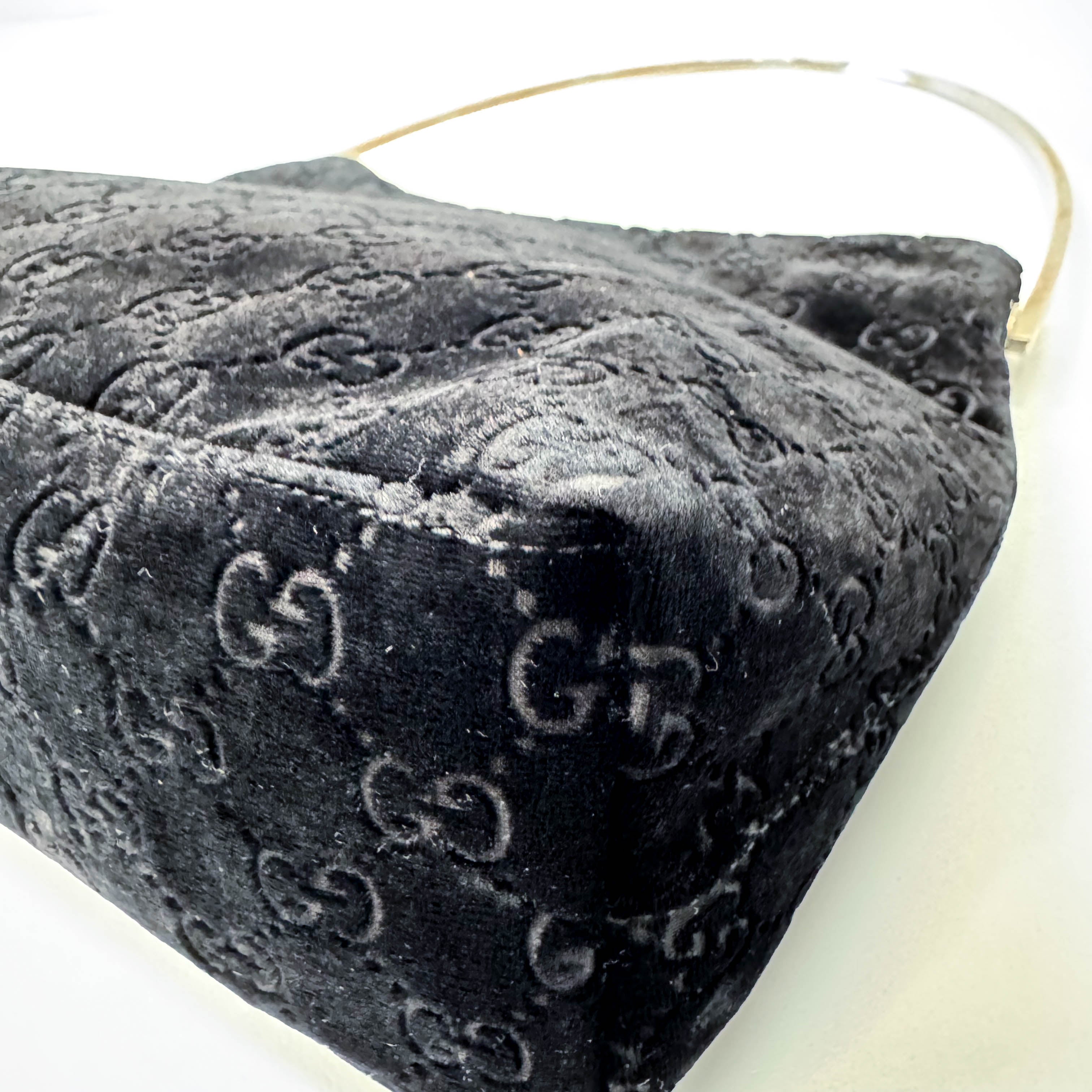 Black GG Velvet Hobo Shoulder Bag