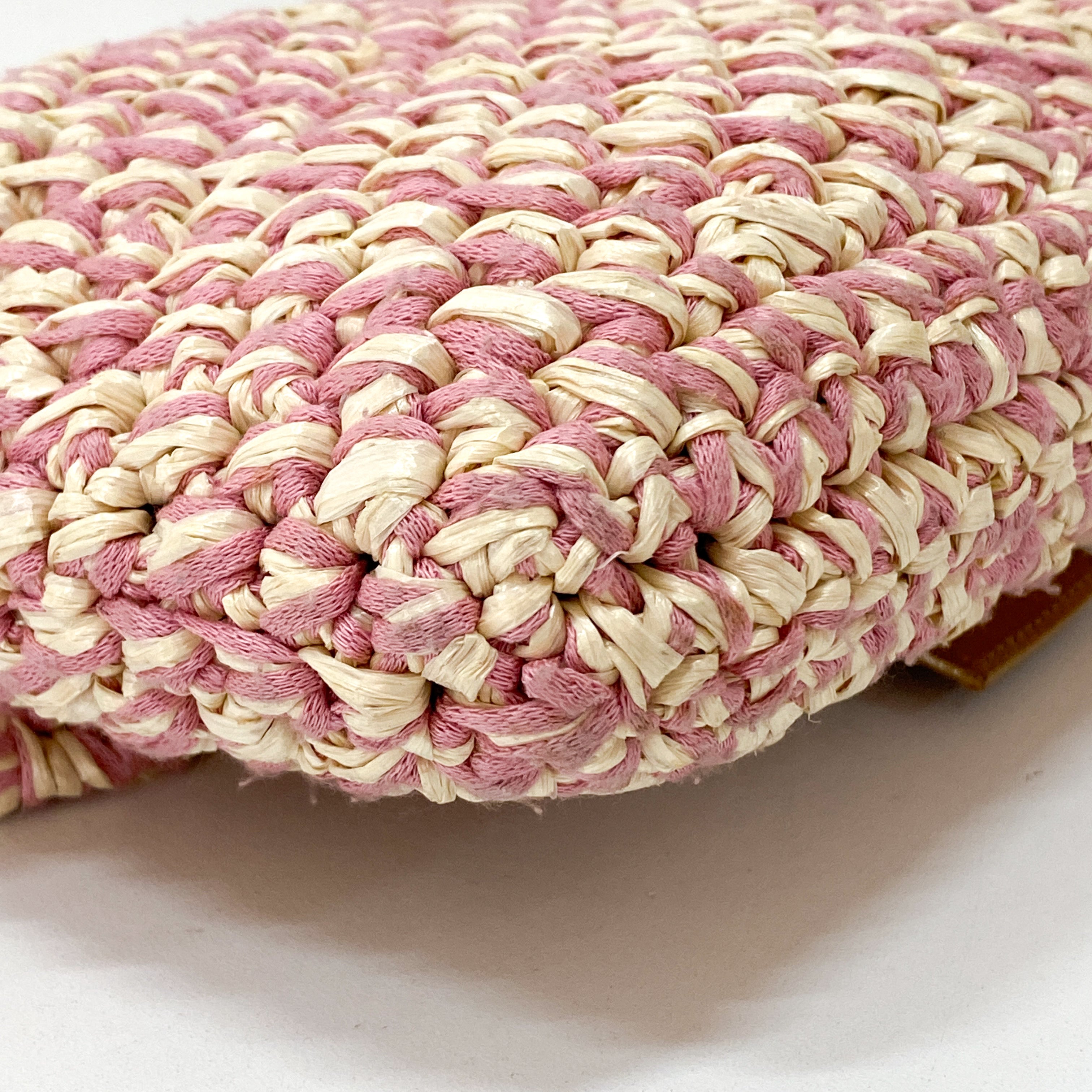 Baguette Pink Woven Cotton & Raffia Shoulder Bag