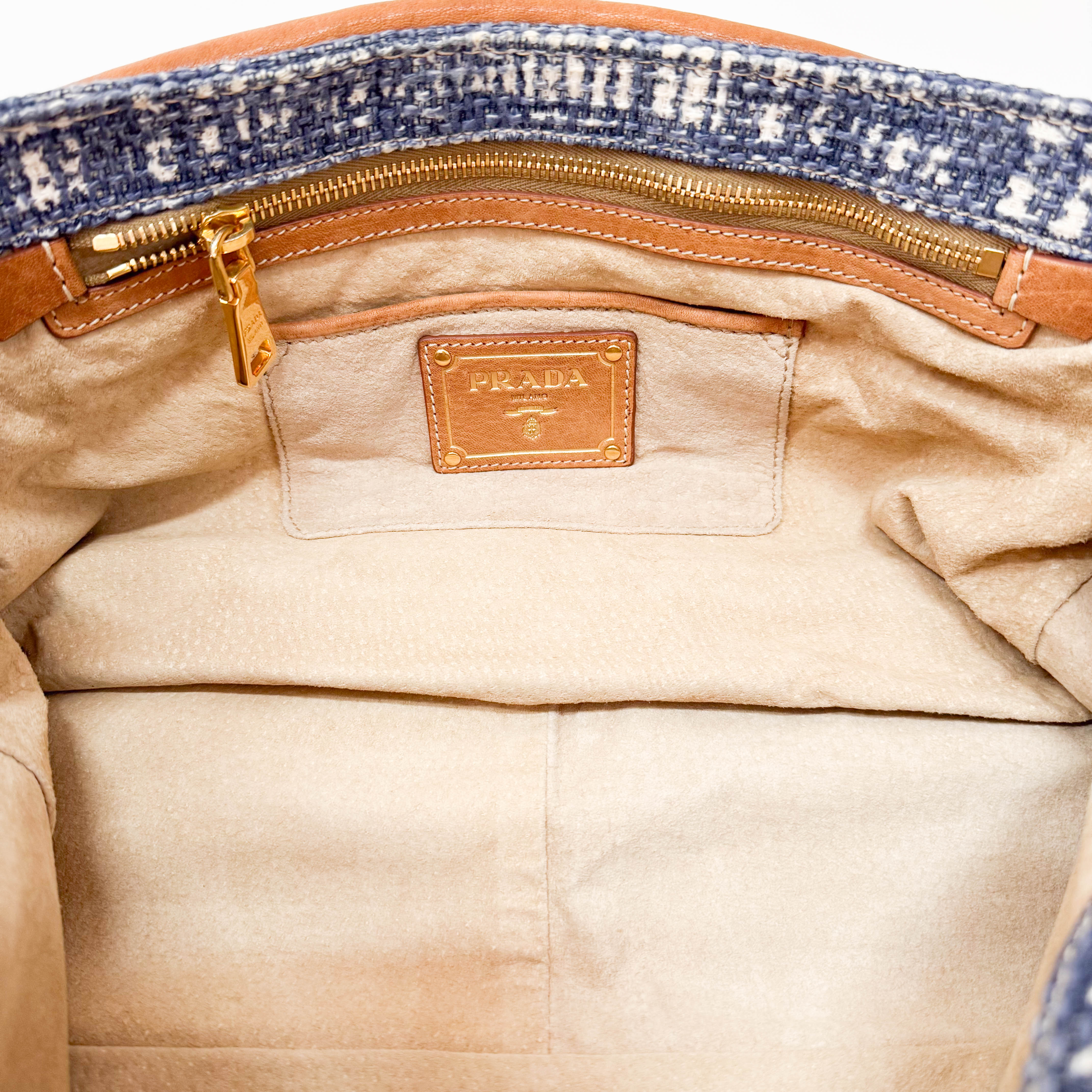 Blue Tweed Chain Shoulder Bag