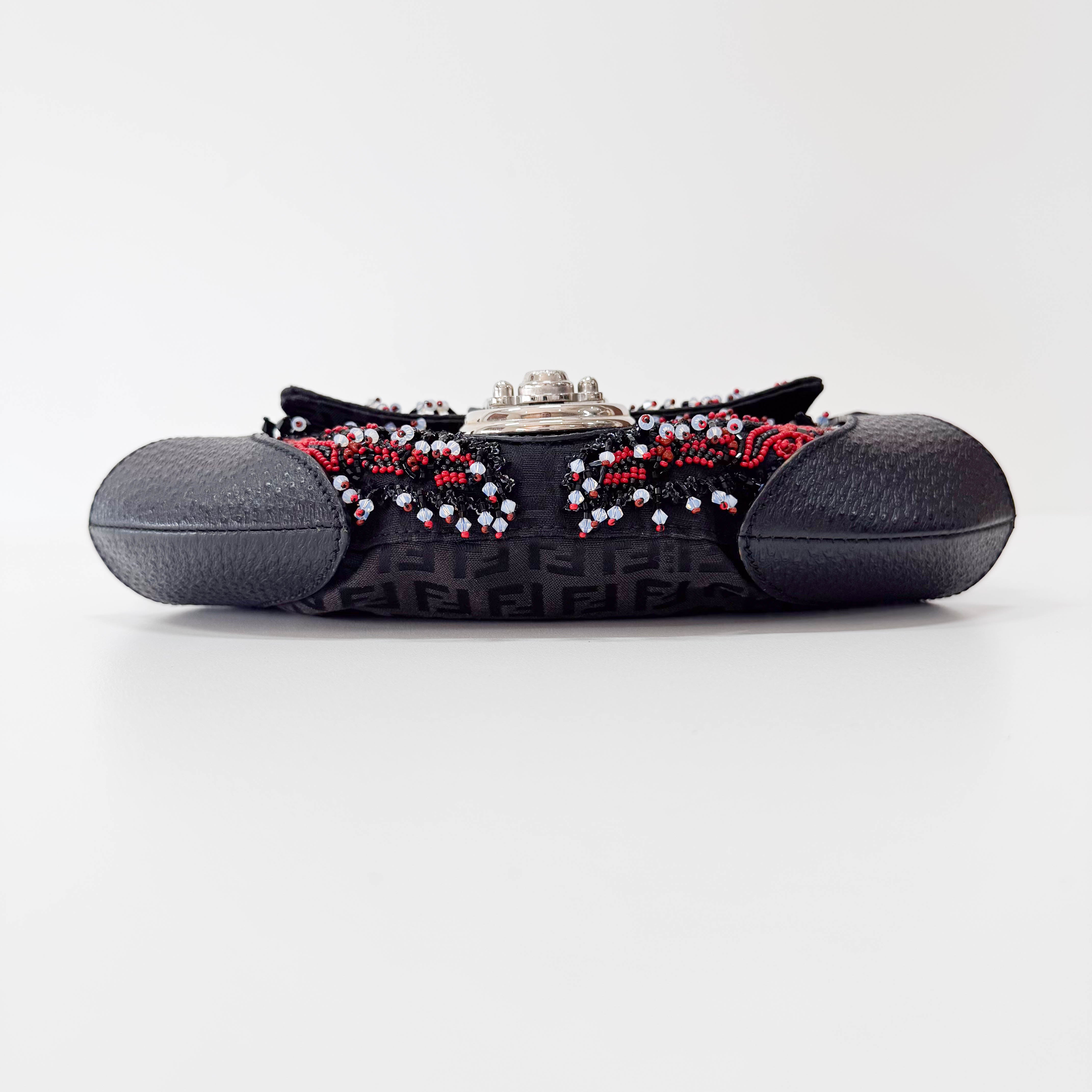 Black Leather Embroidered Beaded Bag
