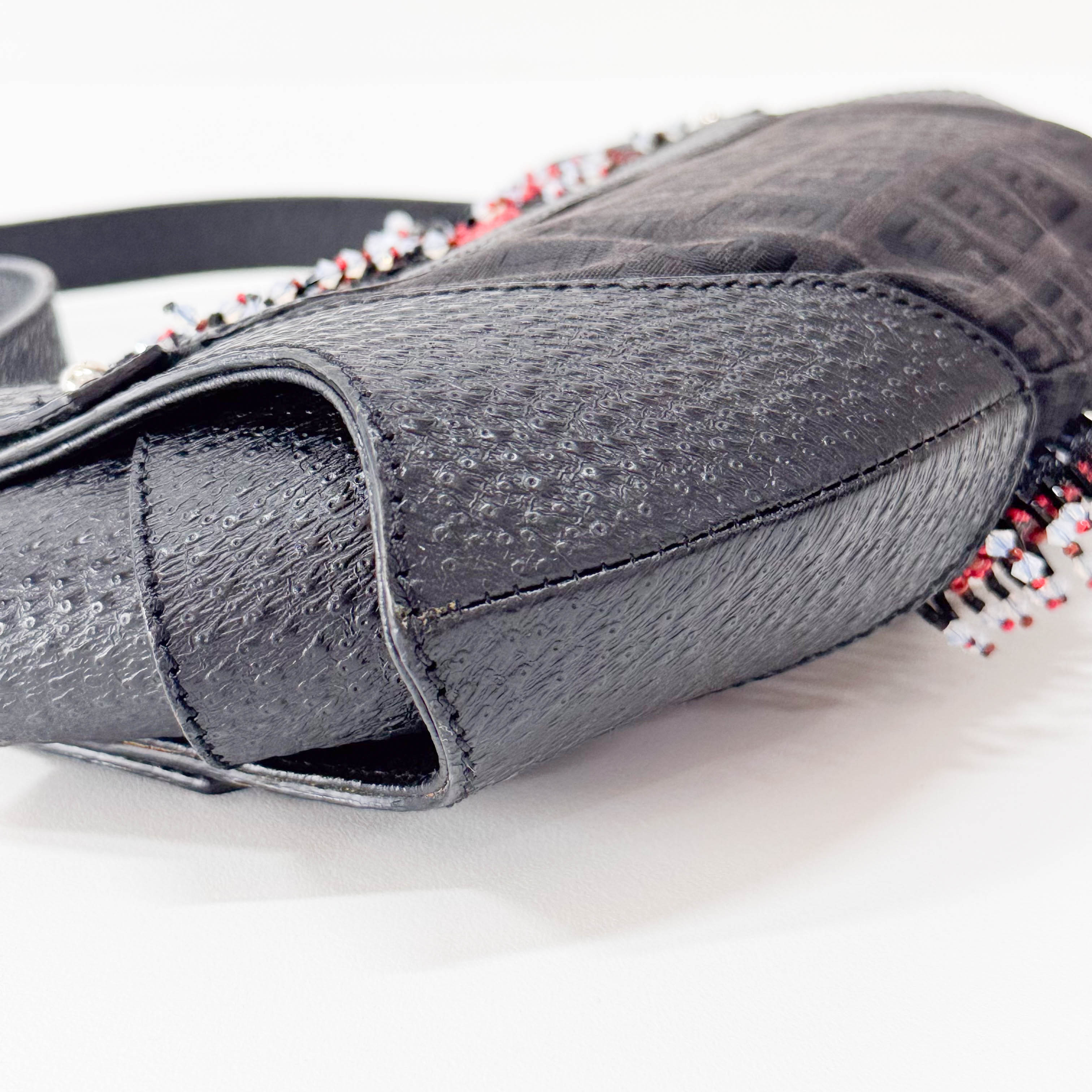 Black Leather Embroidered Beaded Bag