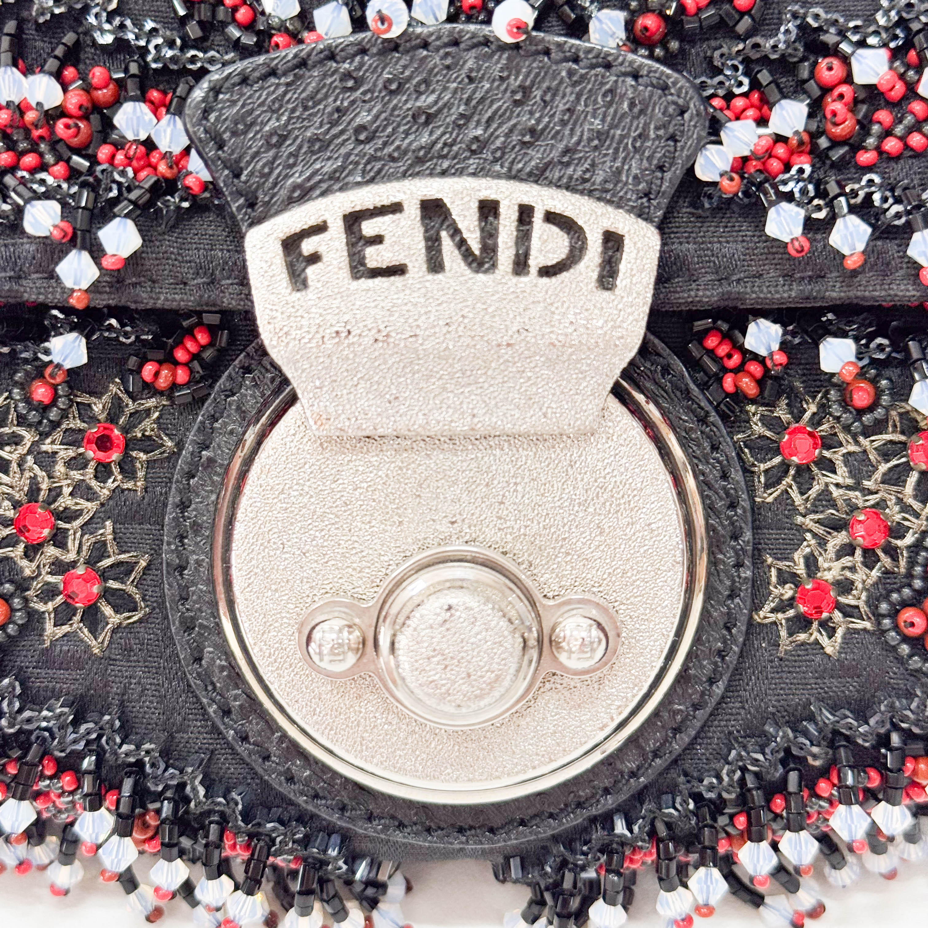 Black Leather Embroidered Beaded Bag