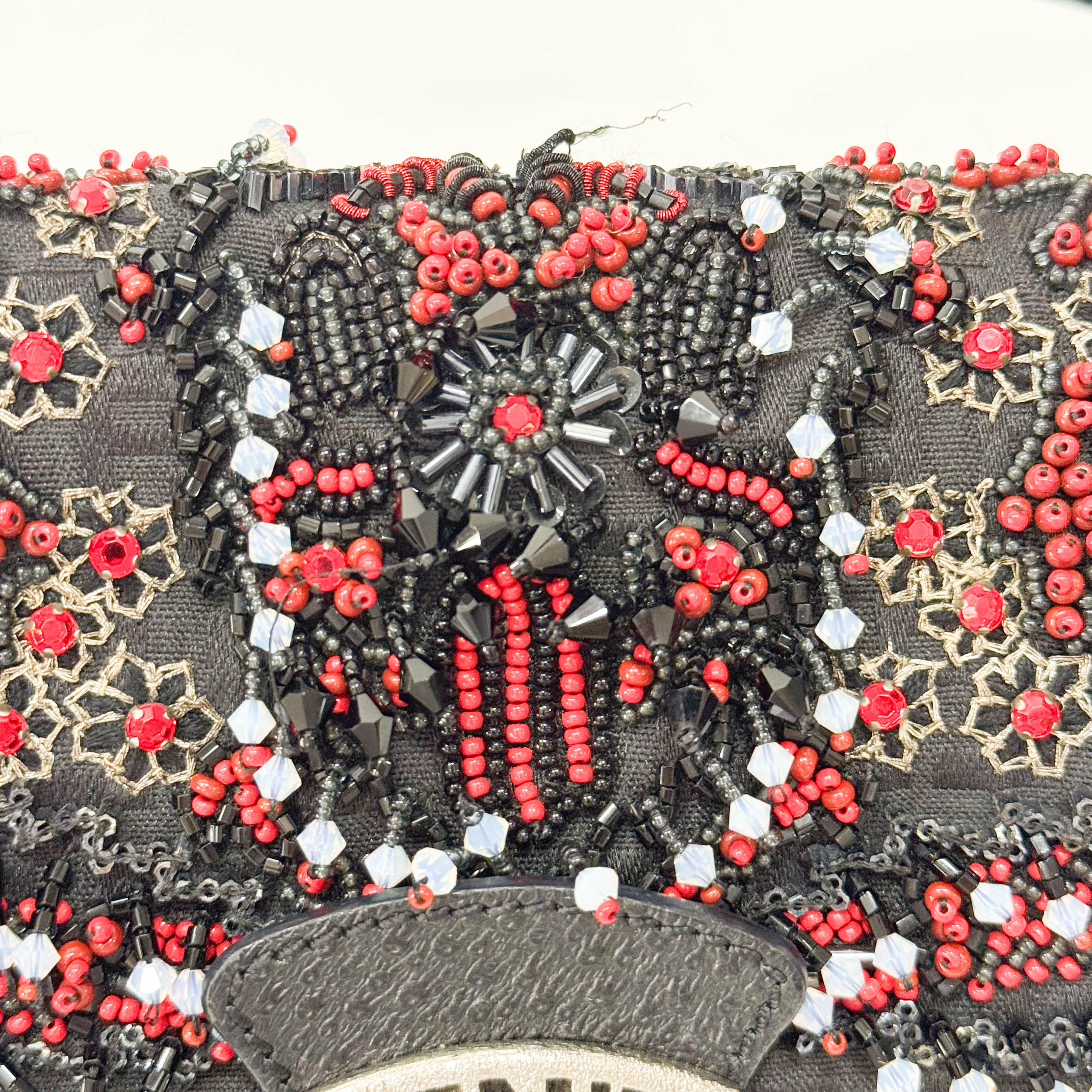 Black Leather Embroidered Beaded Bag