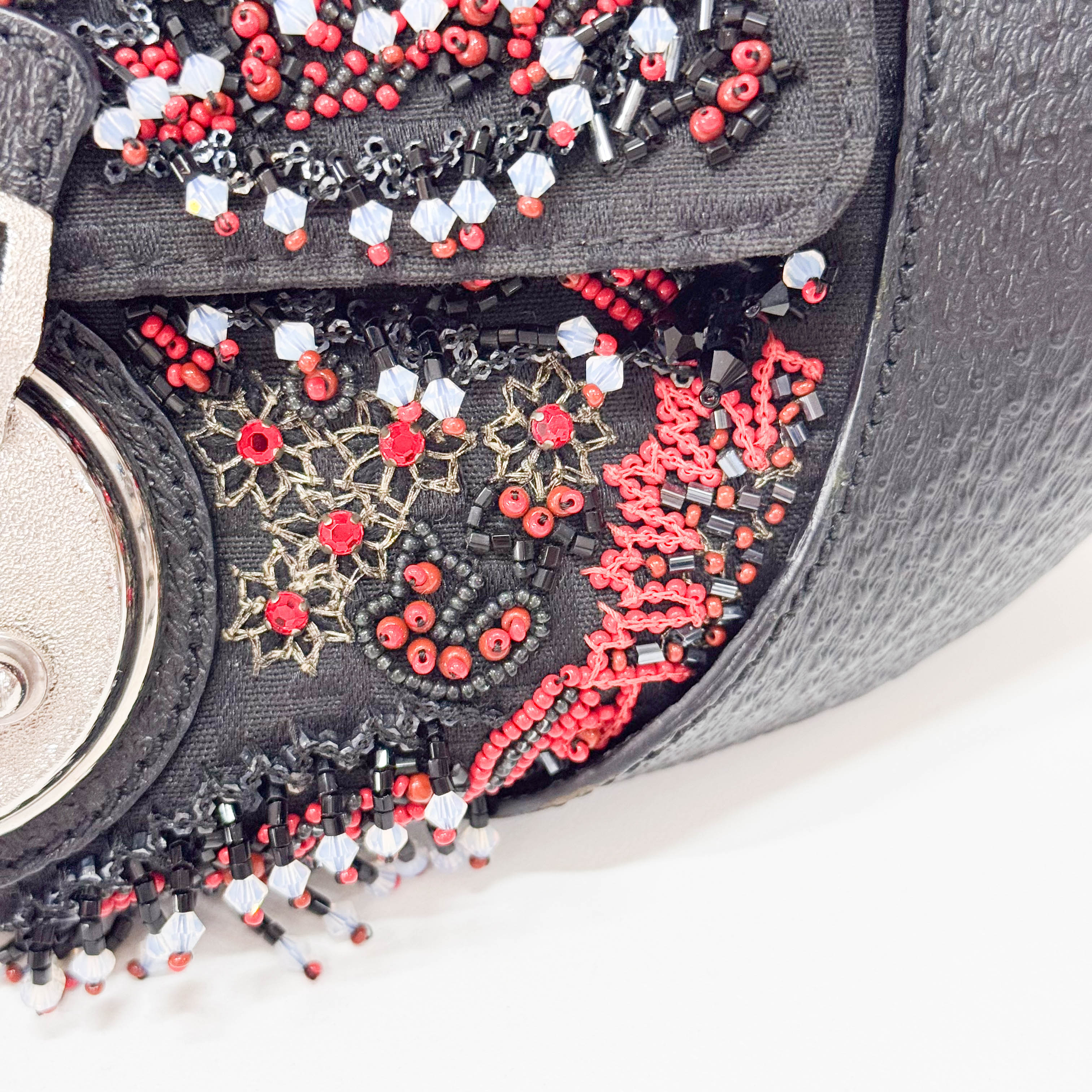 Black Leather Embroidered Beaded Bag