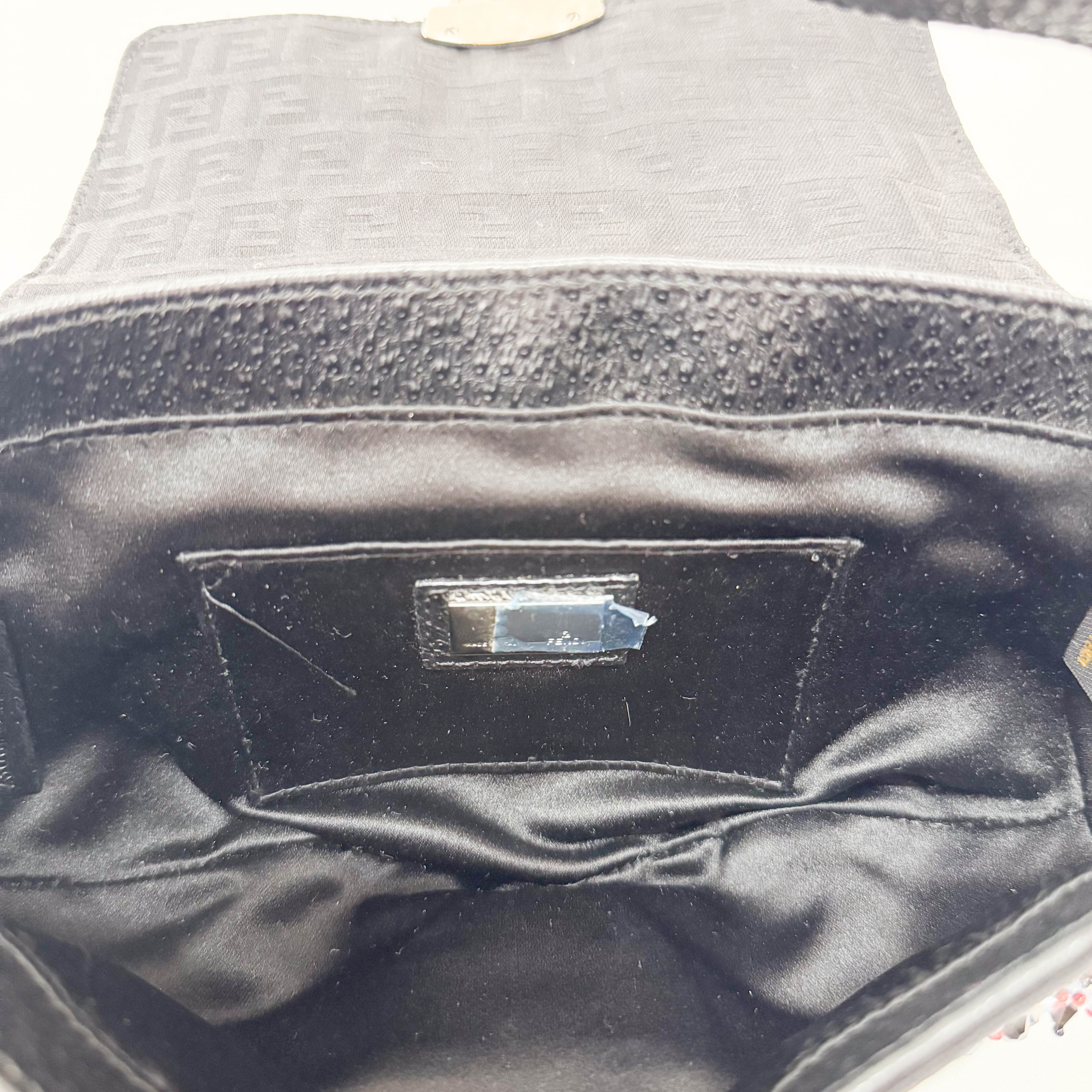 Black Leather Embroidered Beaded Bag