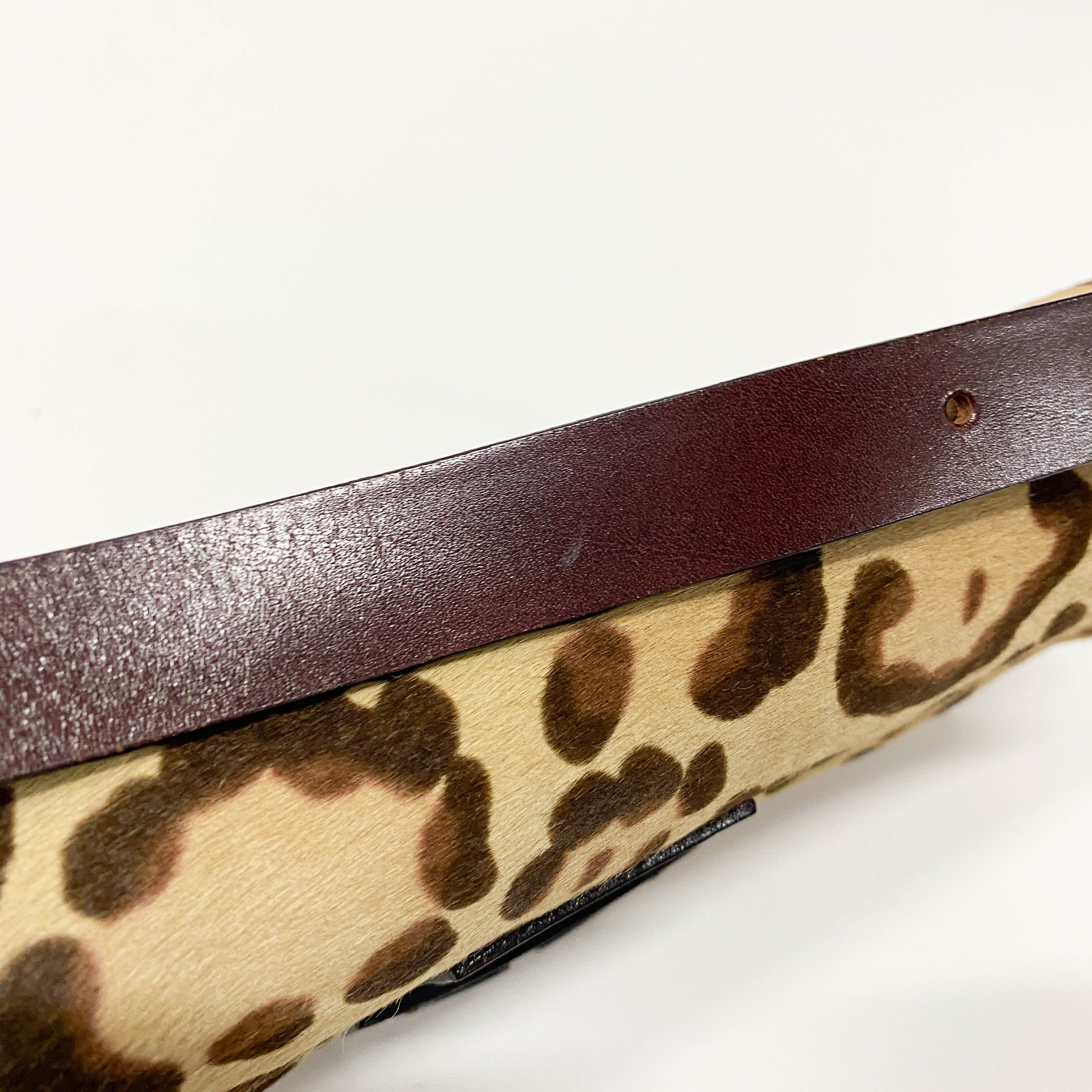 Leopard Print Pony Hair & Brown Leather Buckle Baguette Shoulder Bag