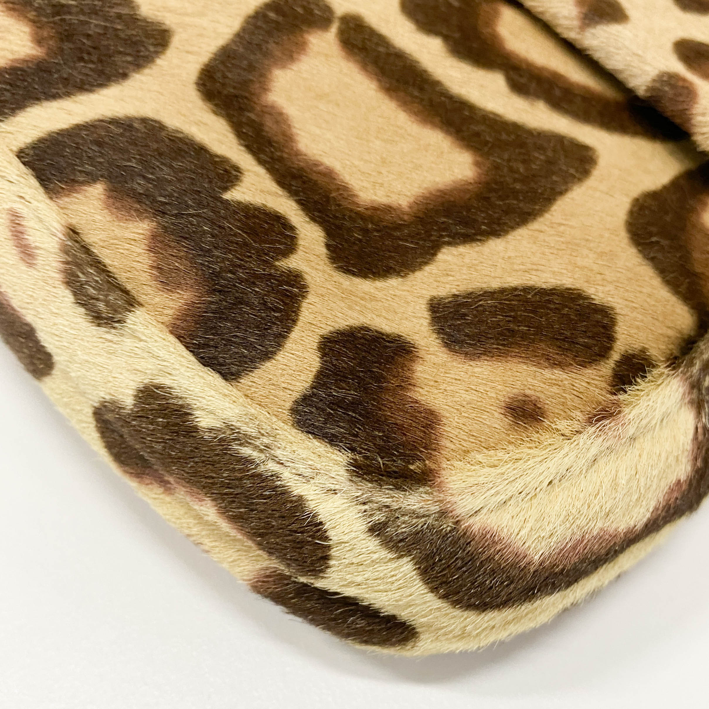 Leopard Print Pony Hair & Brown Leather Buckle Baguette Shoulder Bag