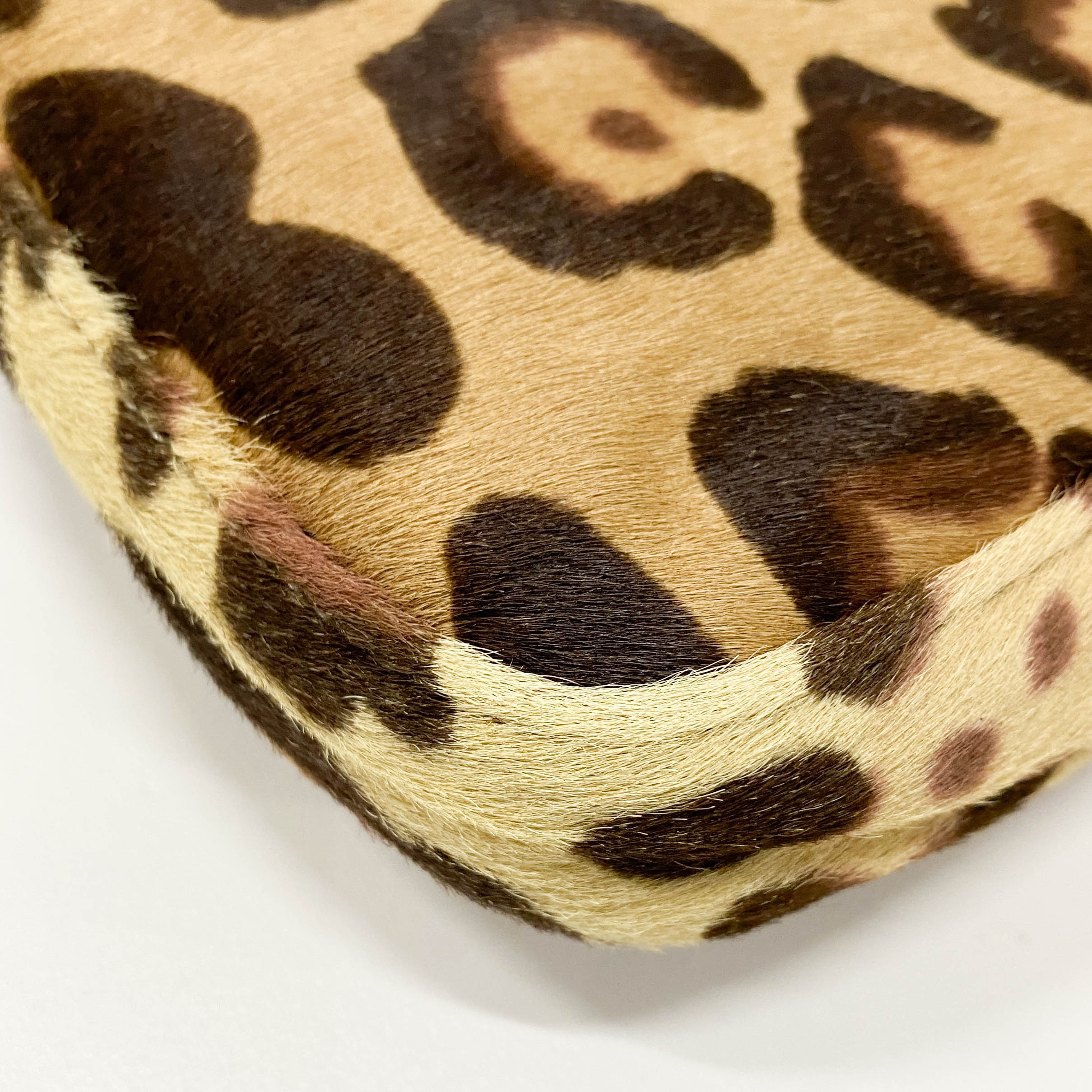 Leopard Print Pony Hair & Brown Leather Buckle Baguette Shoulder Bag