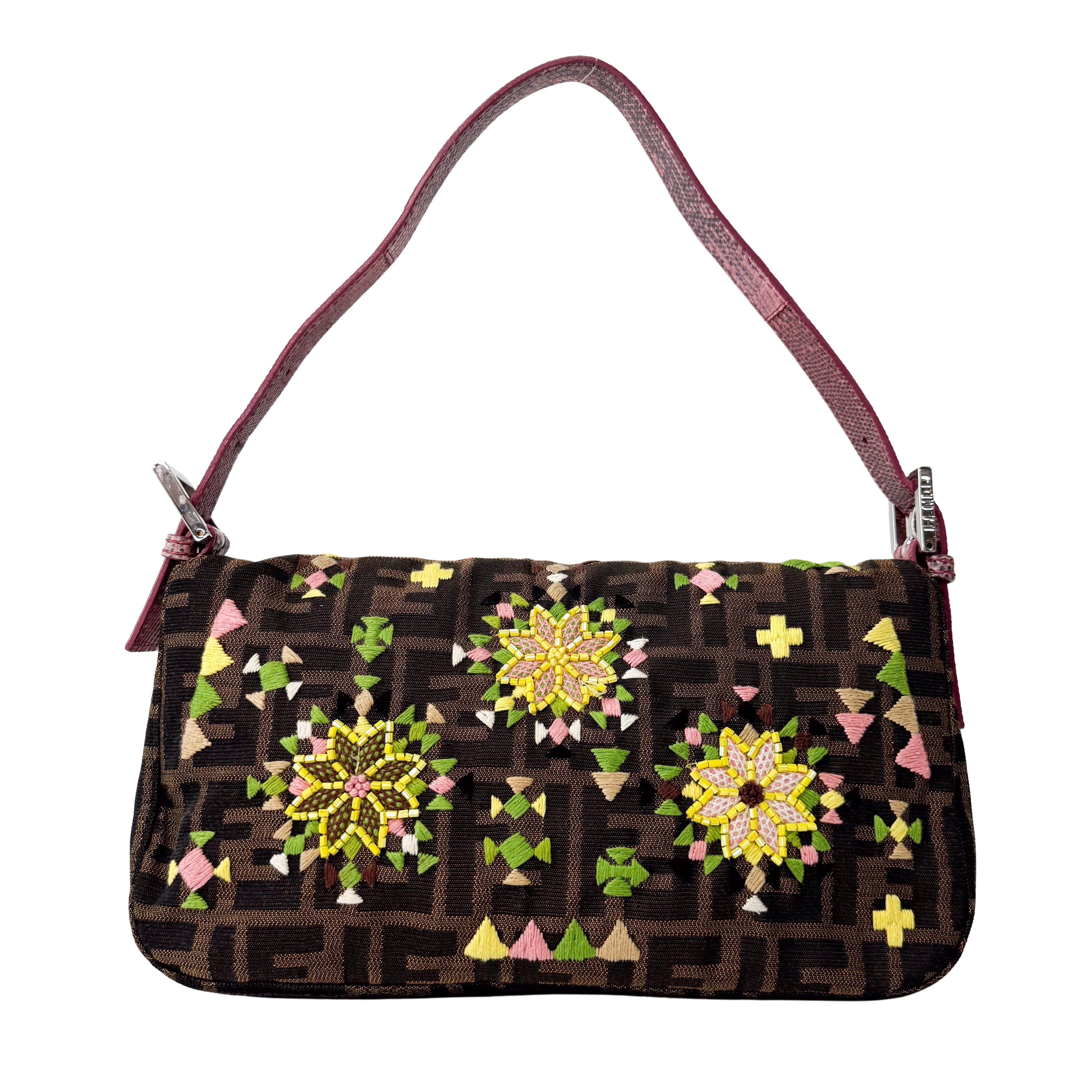 Baguette Zucca Beaded Multi Floral Shoulder Bag