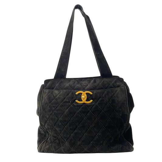 Matelassé Black Suede Shoulder Bag