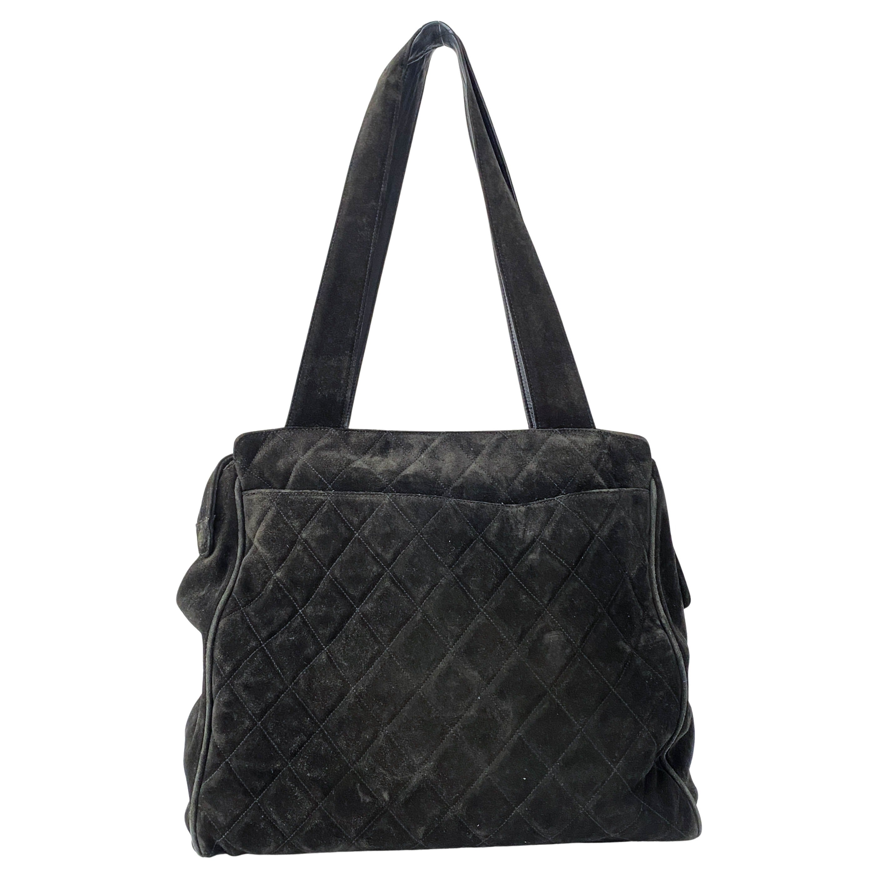 Matelassé Black Suede Shoulder Bag