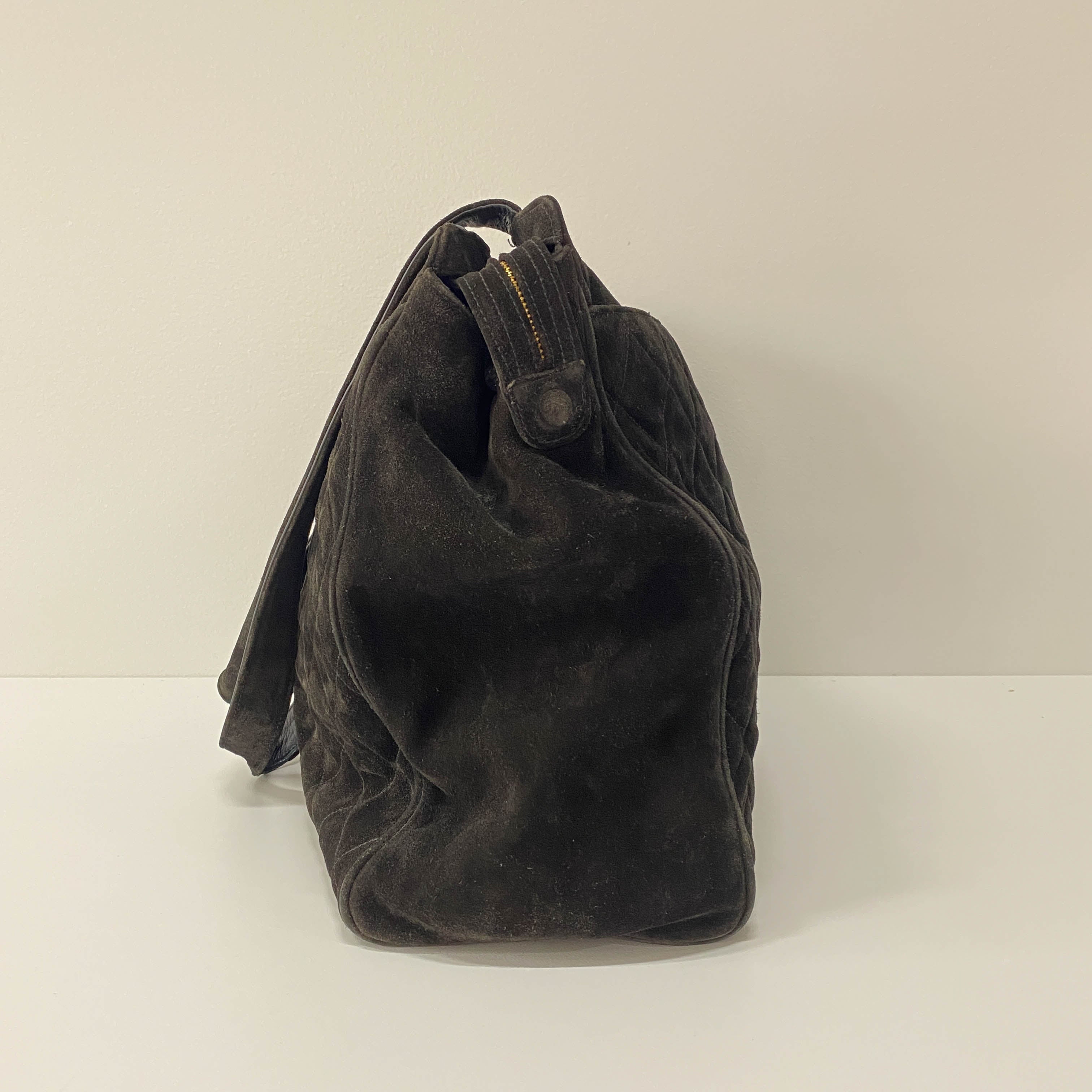 Matelassé Black Suede Shoulder Bag